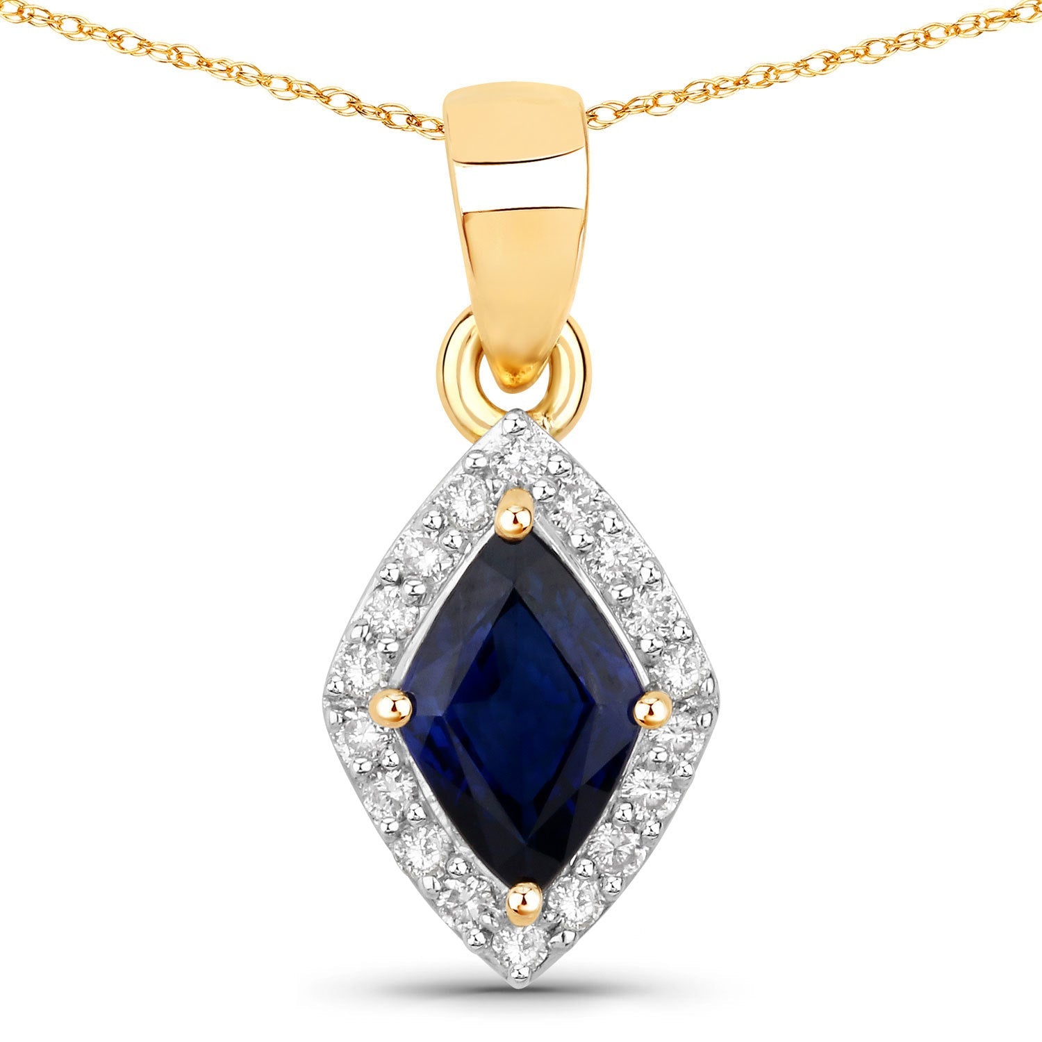 0.92 Carat Genuine Blue Sapphire and White Diamond 14K Yellow Gold Pendant on sale at MyriadMart