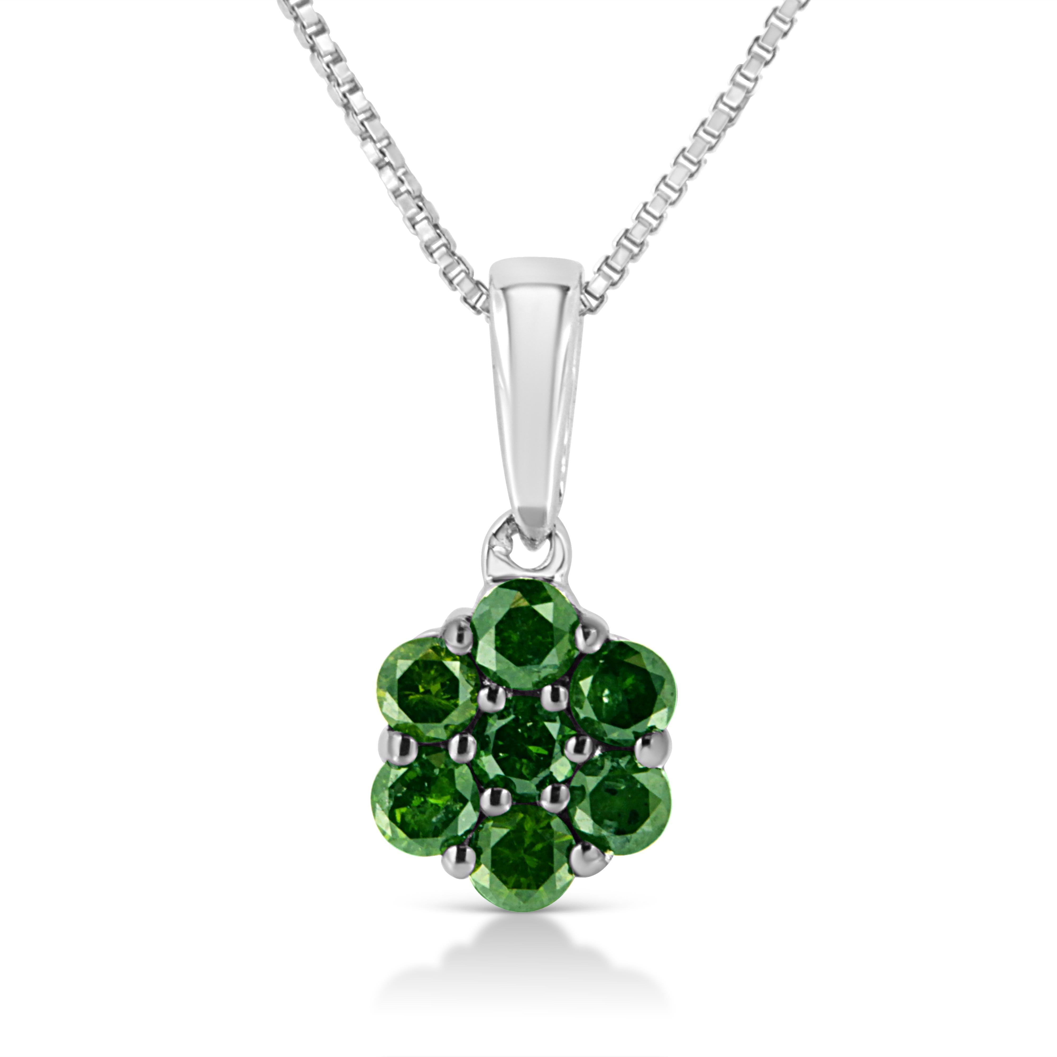 .925 Sterling Silver 1/2 Cttw Prong Set Treated Green Diamond Floral Cluster 18" Pendant Necklace Green Color, I1-I2 Clarity on sale at MyriadMart