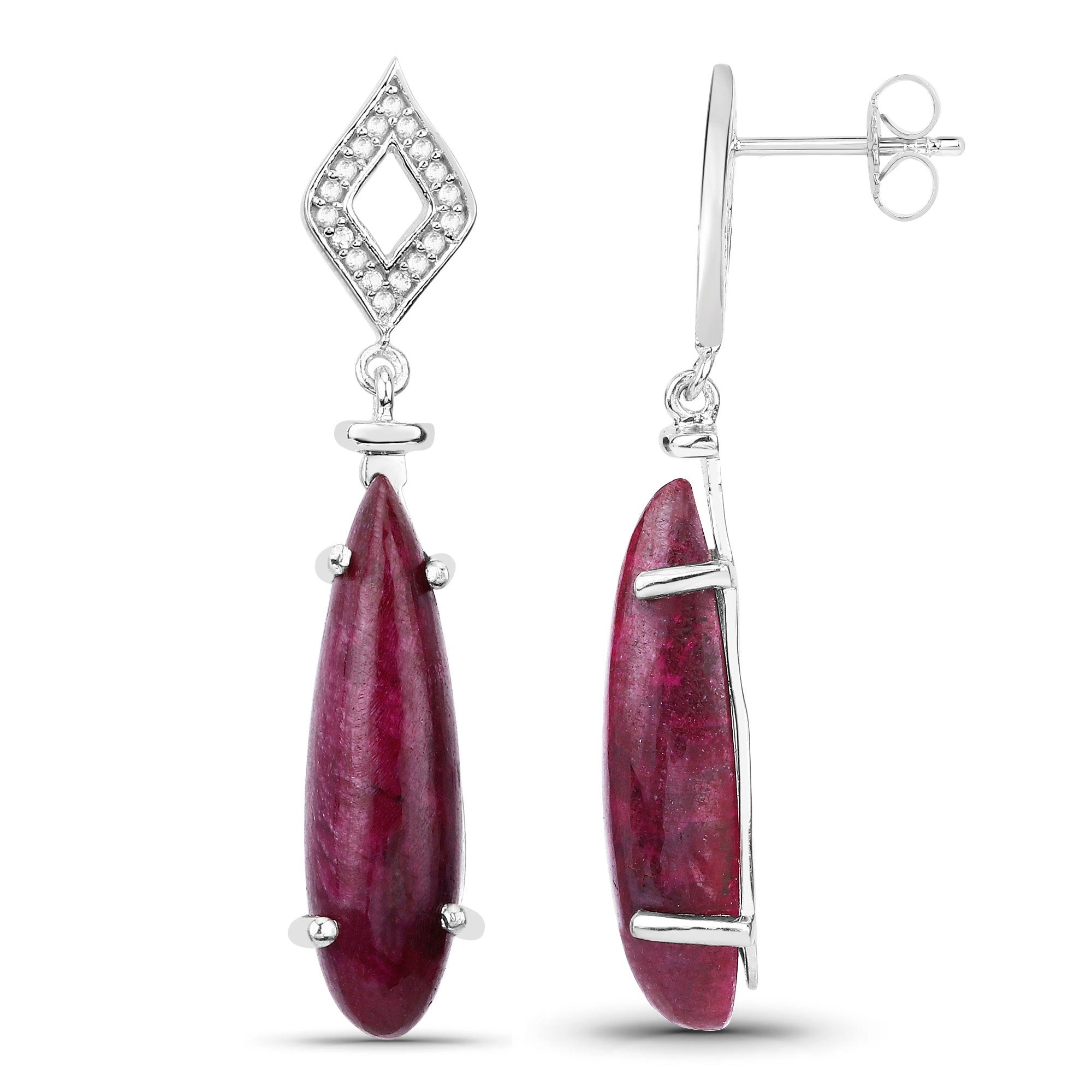 23.25 Carat Dyed Ruby and White Topaz .925 Sterling Silver Earrings on sale at MyriadMart