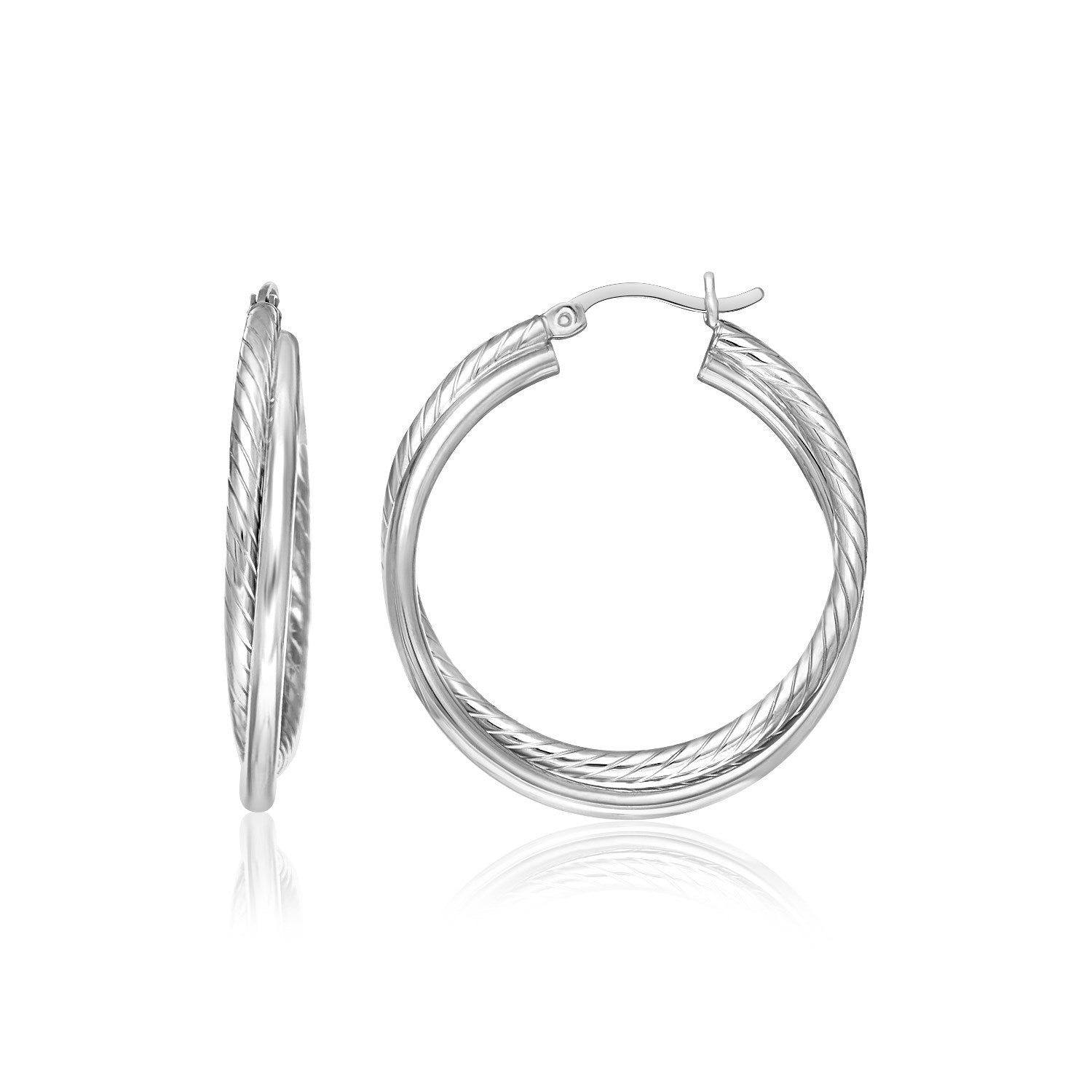 Sterling Silver Ridged Hoop Earrings with Textured Design on sale at MyriadMart