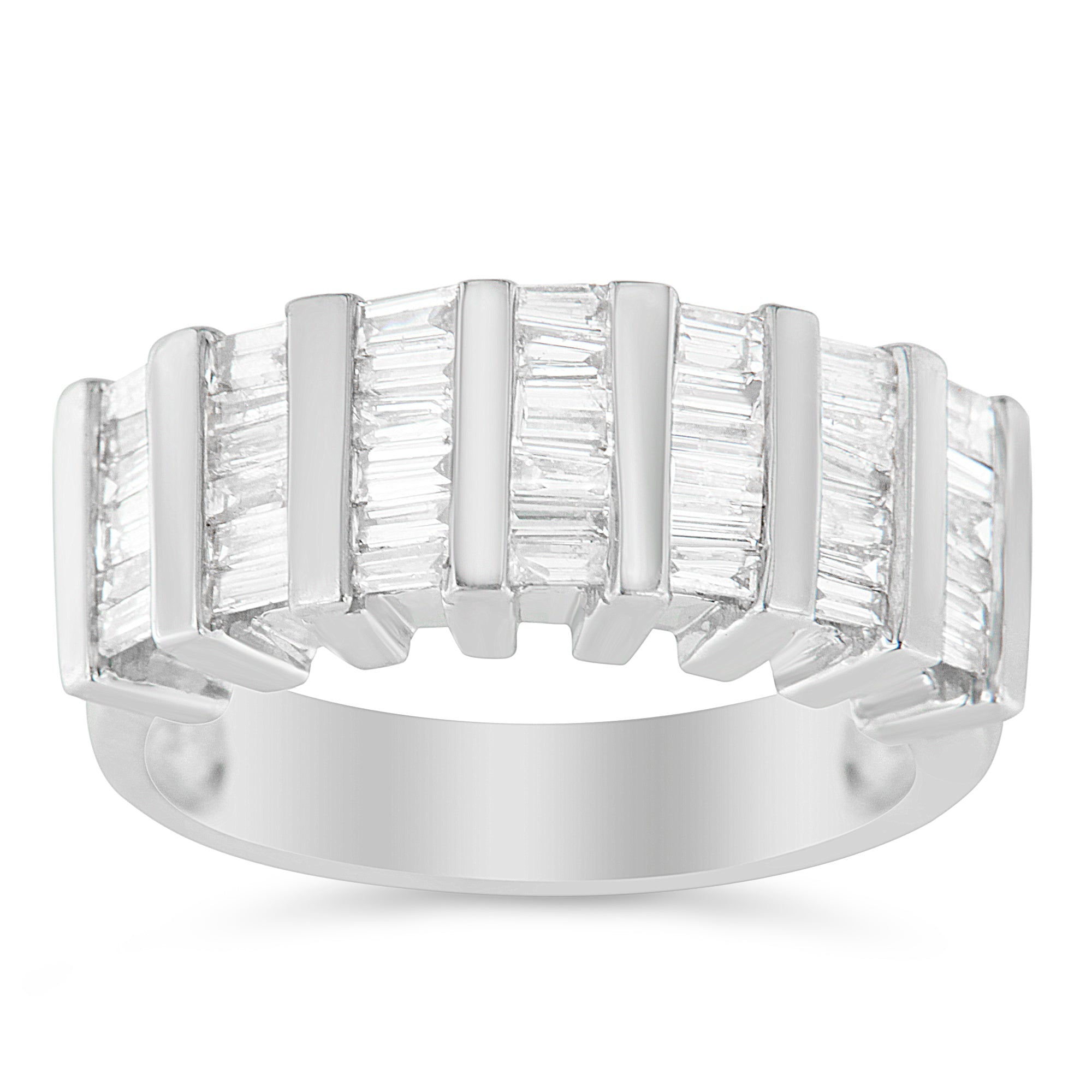 .925 Sterling Silver 1.0 Cttw Baguette Cut Diamond Vertical Channel Fluted Multi-Row Unisex Fashion Wedding Ring H-I Color, I1-I2 Clarity - Size 6-3/4 on sale at MyriadMart