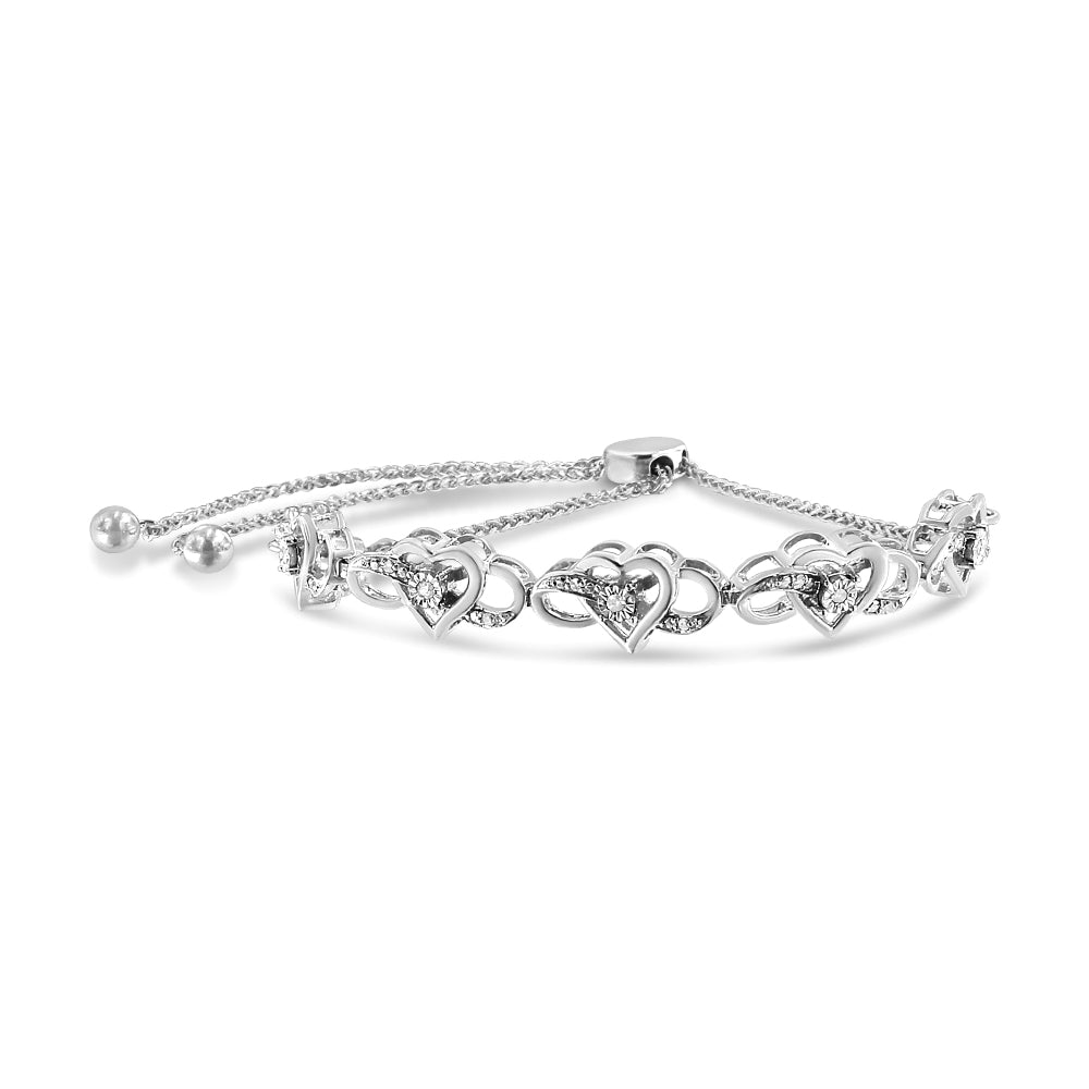 .925 Sterling Silver Diamond Accent Interlocking Infinity and Heart 4â€-10†Adjustable Bolo Tennis Bolo Bracelet H-I Color, I2-I3 Clarity on sale at MyriadMart