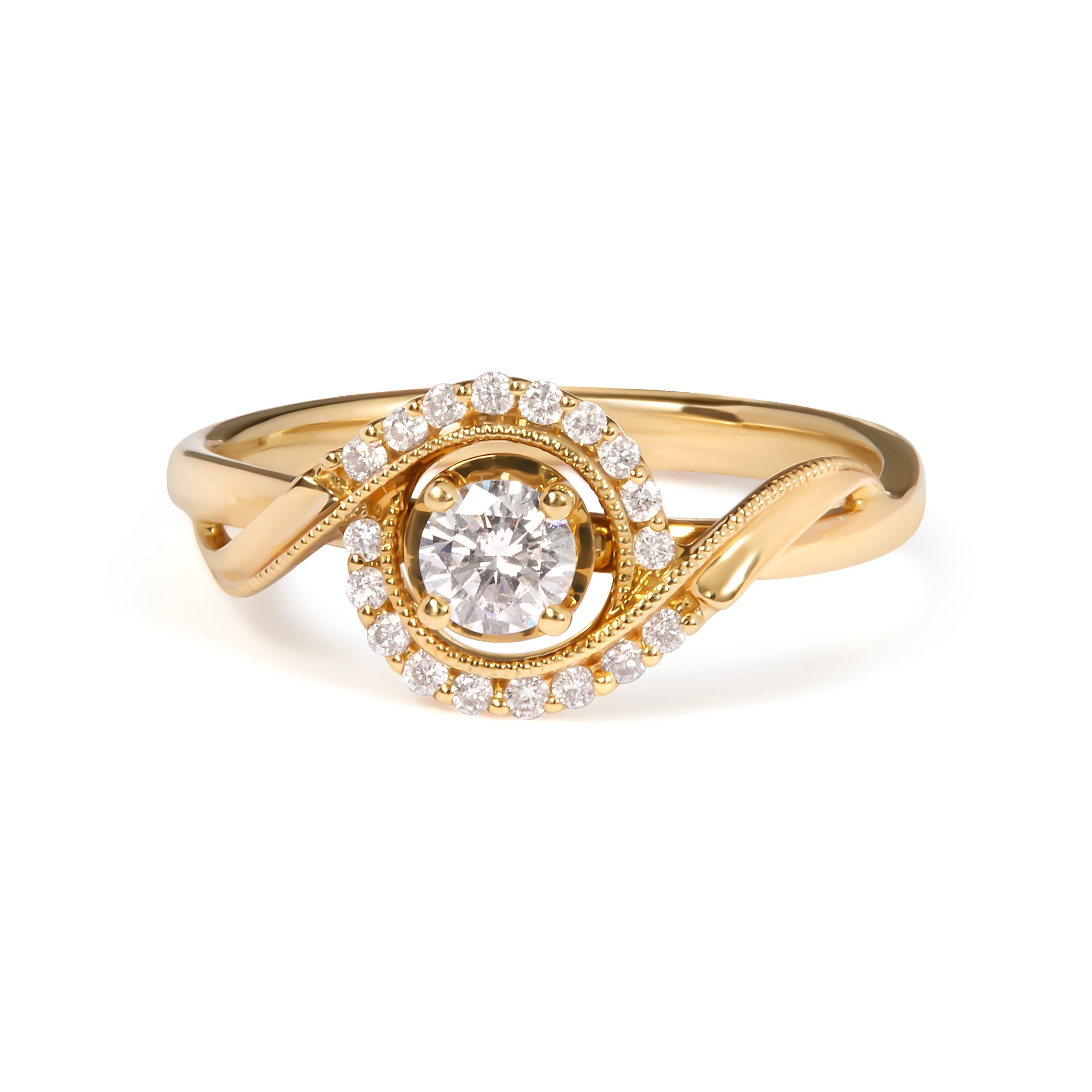 14K Yellow Gold 1/3 Cttw Diamond Solitaire and Halo Swirl Engagement Ring G-H Color, VS2-SI1 Clarity - Size 7 on sale at MyriadMart