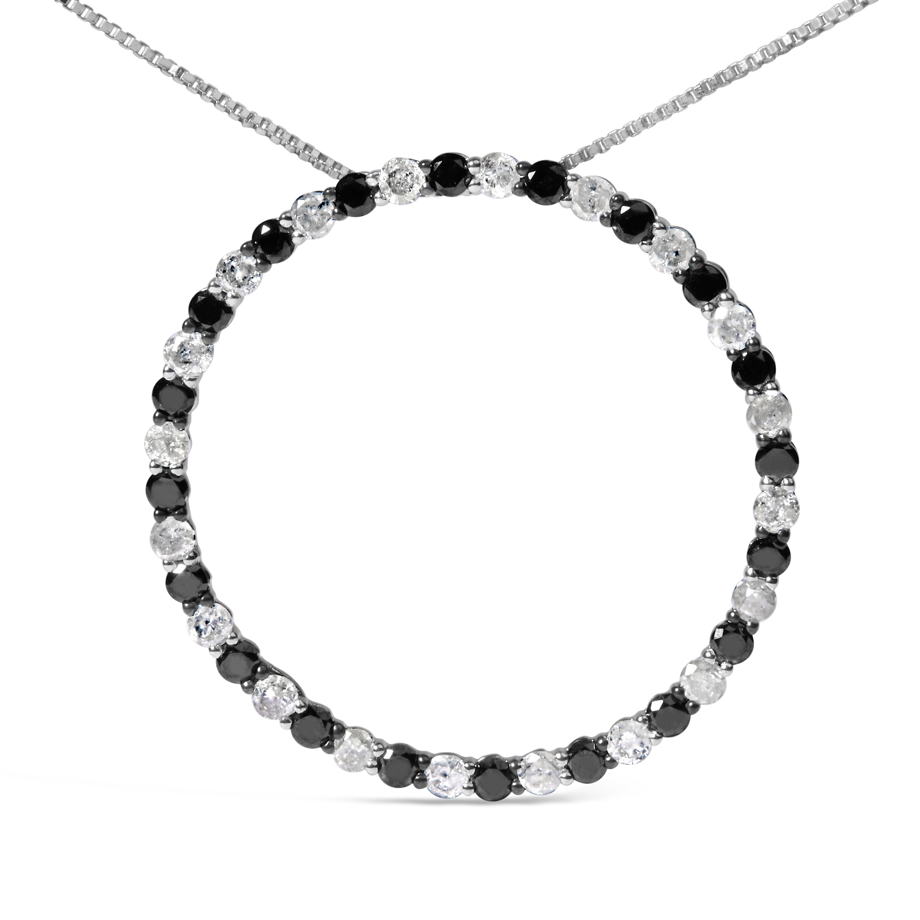 .925 Sterling Silver 2.0 Cttw Alternating Black and White Diamond Open Hoop Circle Pendant Necklace H-I Color, I2-I3 Clarity - 18" Inches on sale at MyriadMart