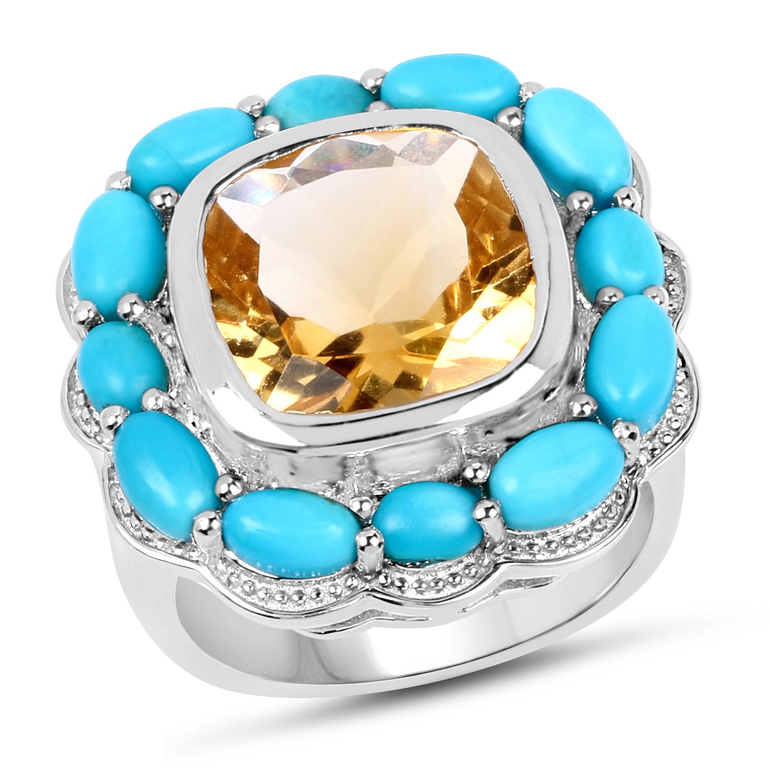 9.26 Carat Genuine Citrine and Turquoise .925 Sterling Silver Ring on sale at MyriadMart