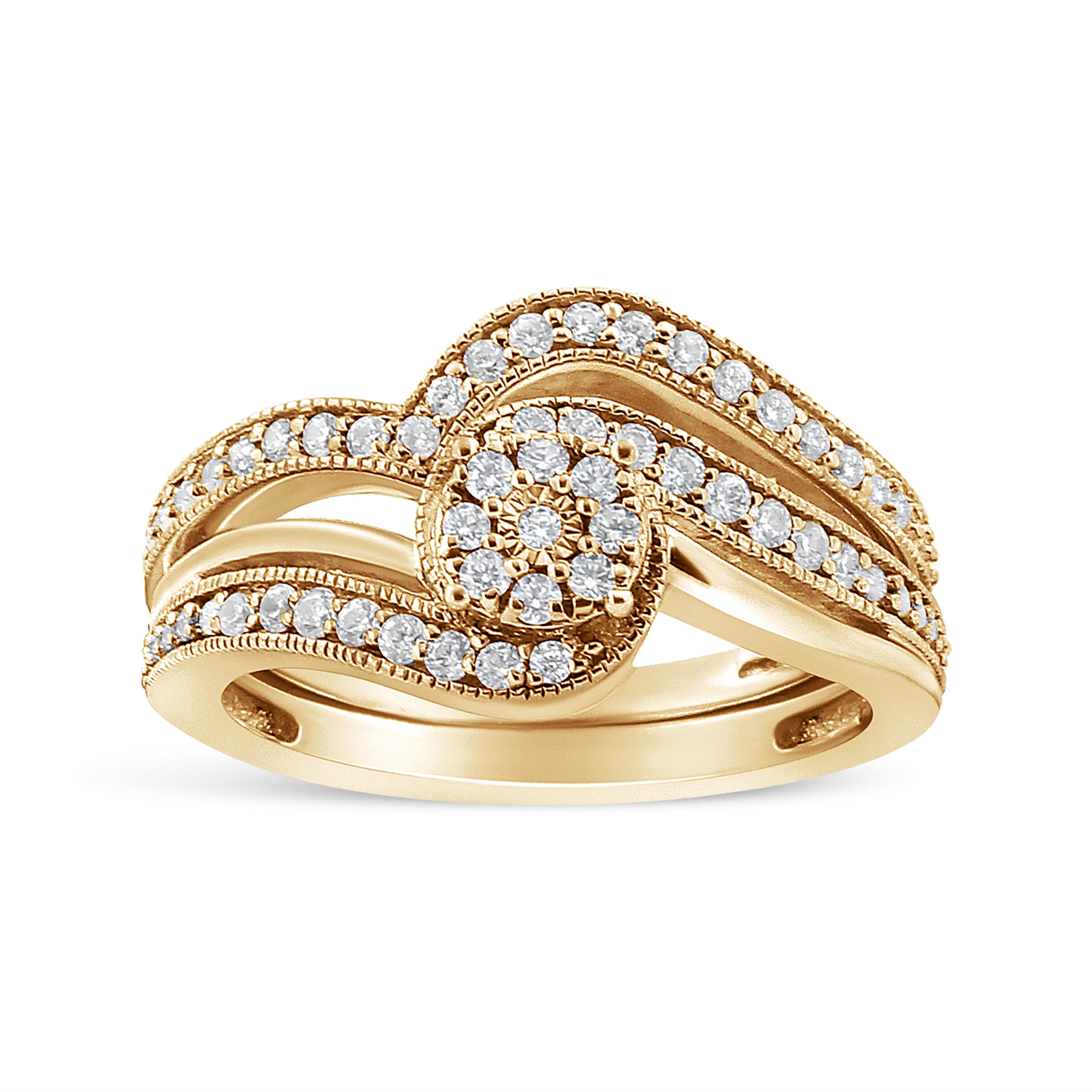 .925 Sterling Silver 1/3ct Cttw Multi-Diamond Bypass Vintage-Style Bridal Set Ring and Band I-J Color, I3 Clarity - Size 7 on sale at MyriadMart