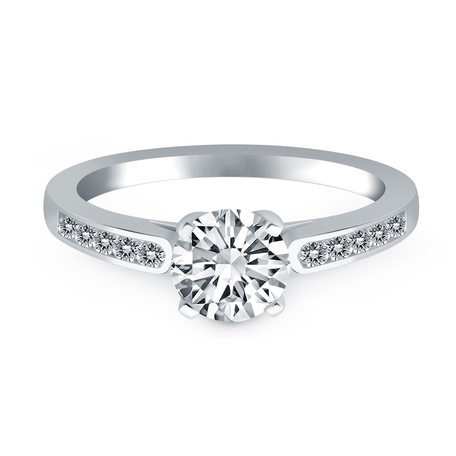14k White Gold Diamond Channel Cathedral Engagement Ring on sale at MyriadMart