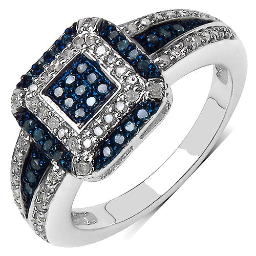 0.50 Carat Genuine Blue Diamond & White Diamond .925 Sterling Silver Ring on sale at MyriadMart