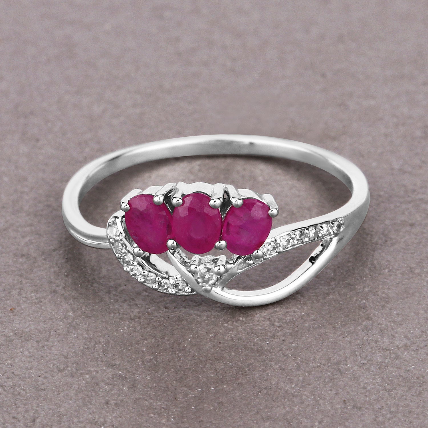 0.71 Carat Genuine Ruby and White Diamond 14K White Gold Ring on sale at MyriadMart