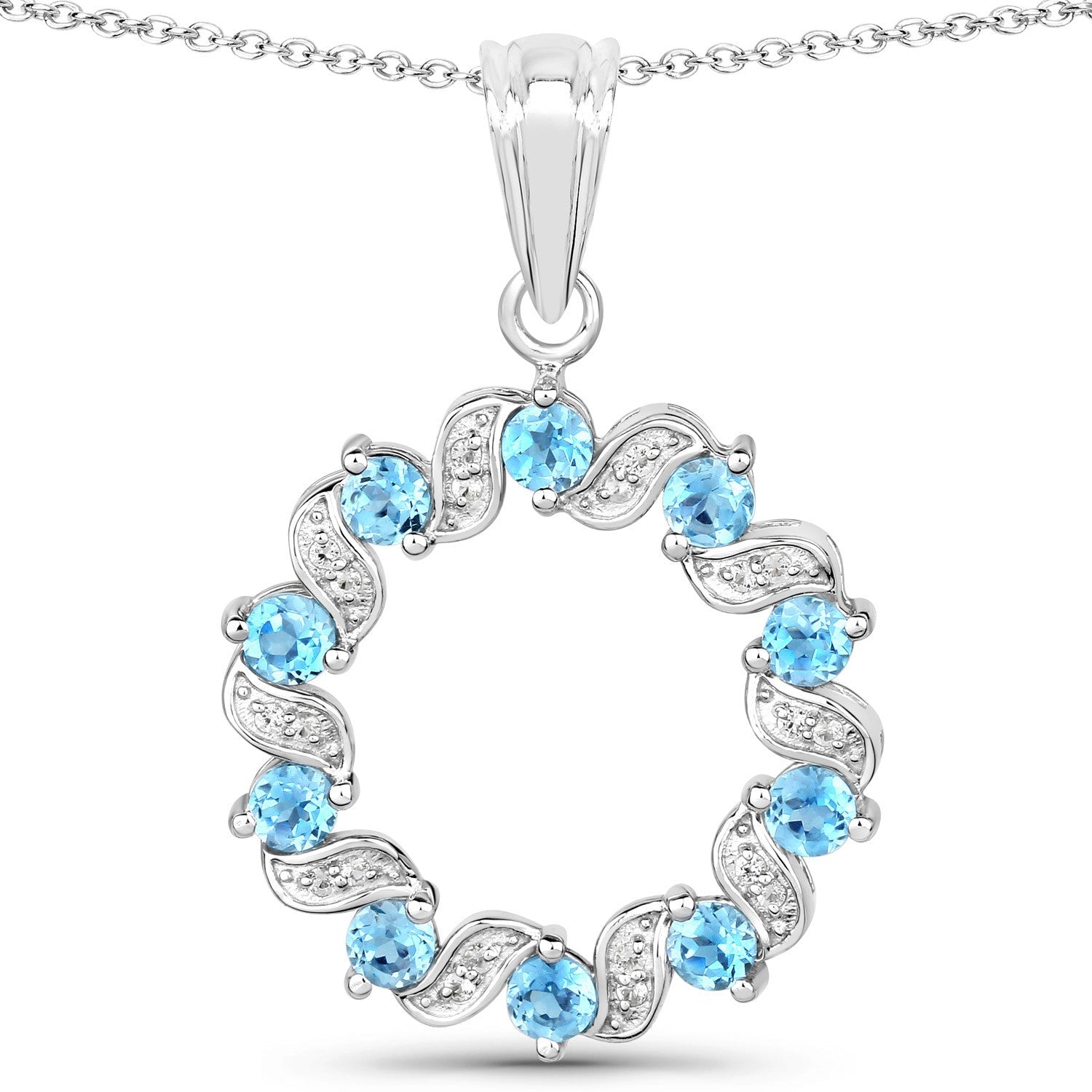 1.30 Carat Genuine Swiss Blue Topaz and White Topaz .925 Sterling Silver Pendant on sale at MyriadMart