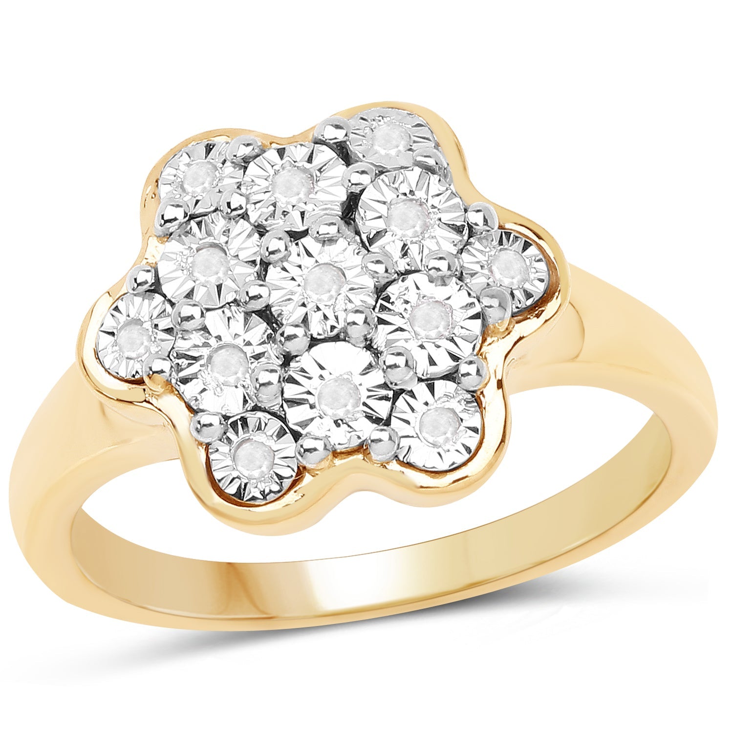 14K Yellow Gold Plated 0.07 Carat Genuine White Diamond .925 Sterling Silver Ring on sale at MyriadMart