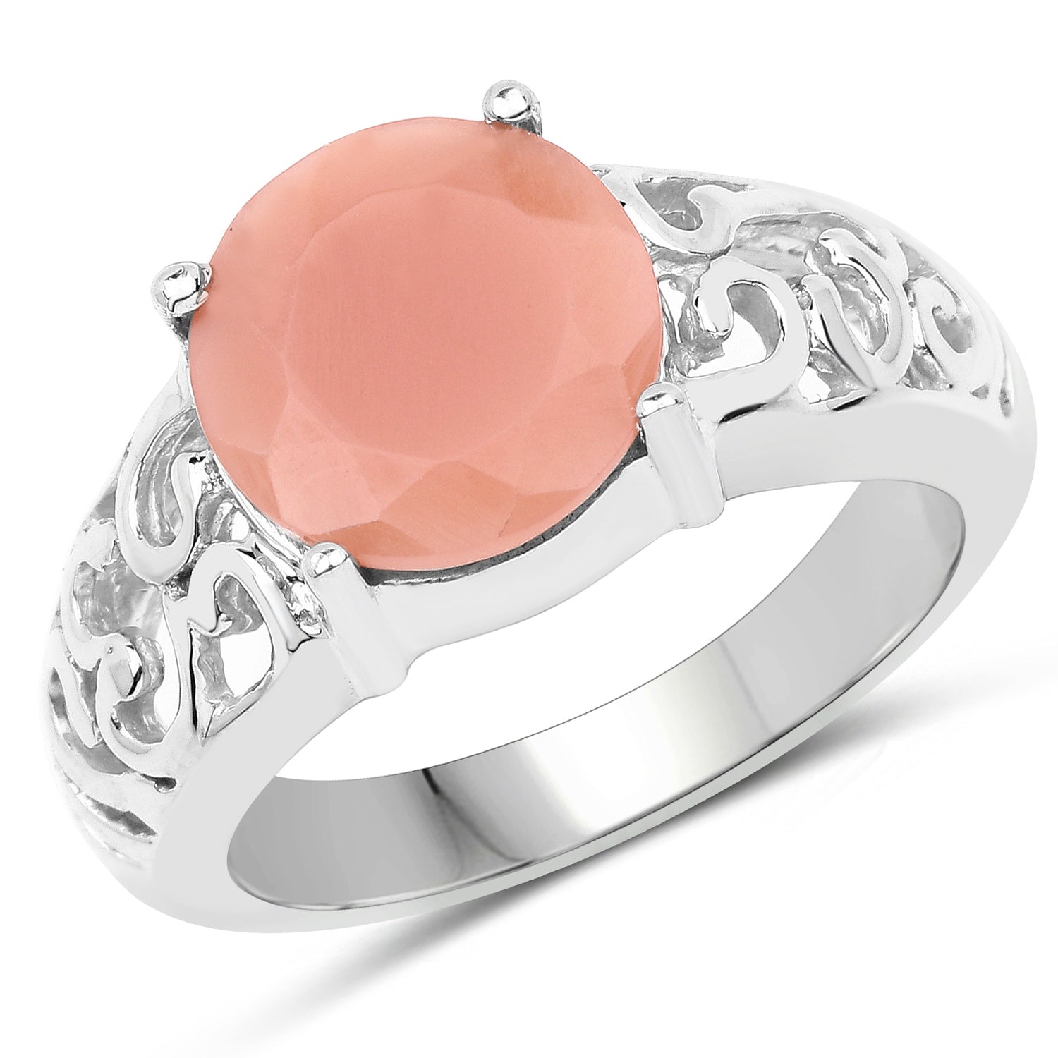 3.30 Carat Genuine Peach Moonstone .925 Sterling Silver Ring on sale at MyriadMart