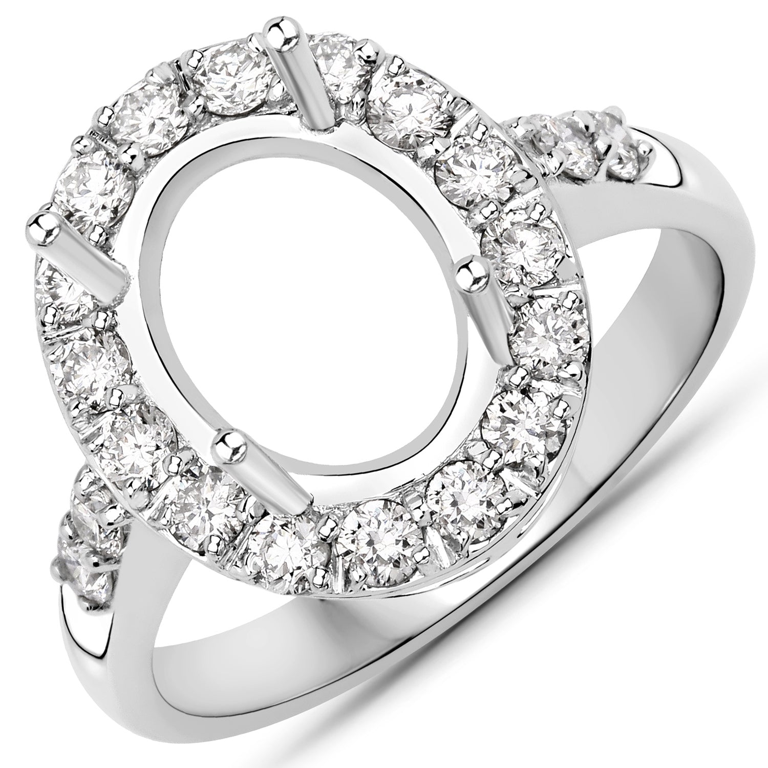 0.60 Carat Genuine White Diamond 14K White Gold Semi Mount Ring - holds 10x8mm Oval Gemstone on sale at MyriadMart