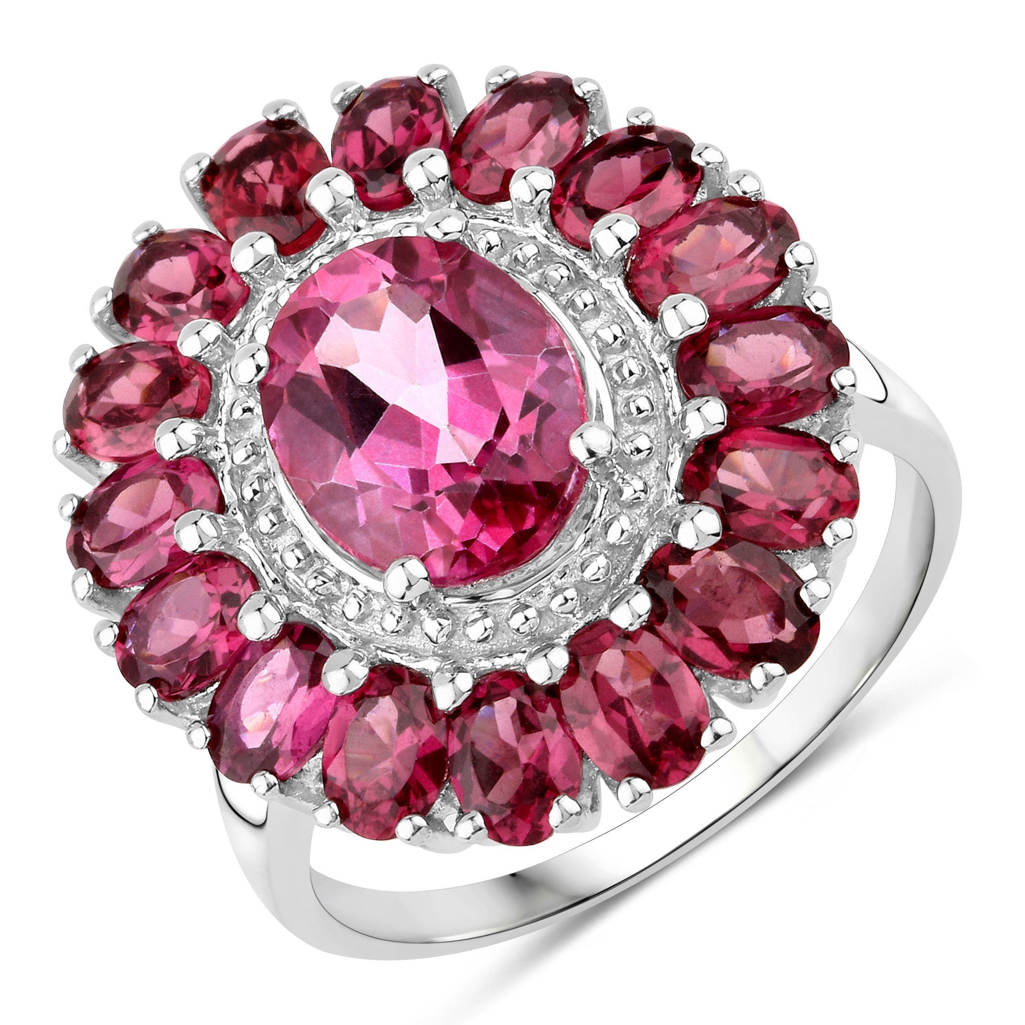 5.460 Carat Genuine Pink Topaz and Rhodolite Garnet .925 Sterling Silver Ring on sale at MyriadMart