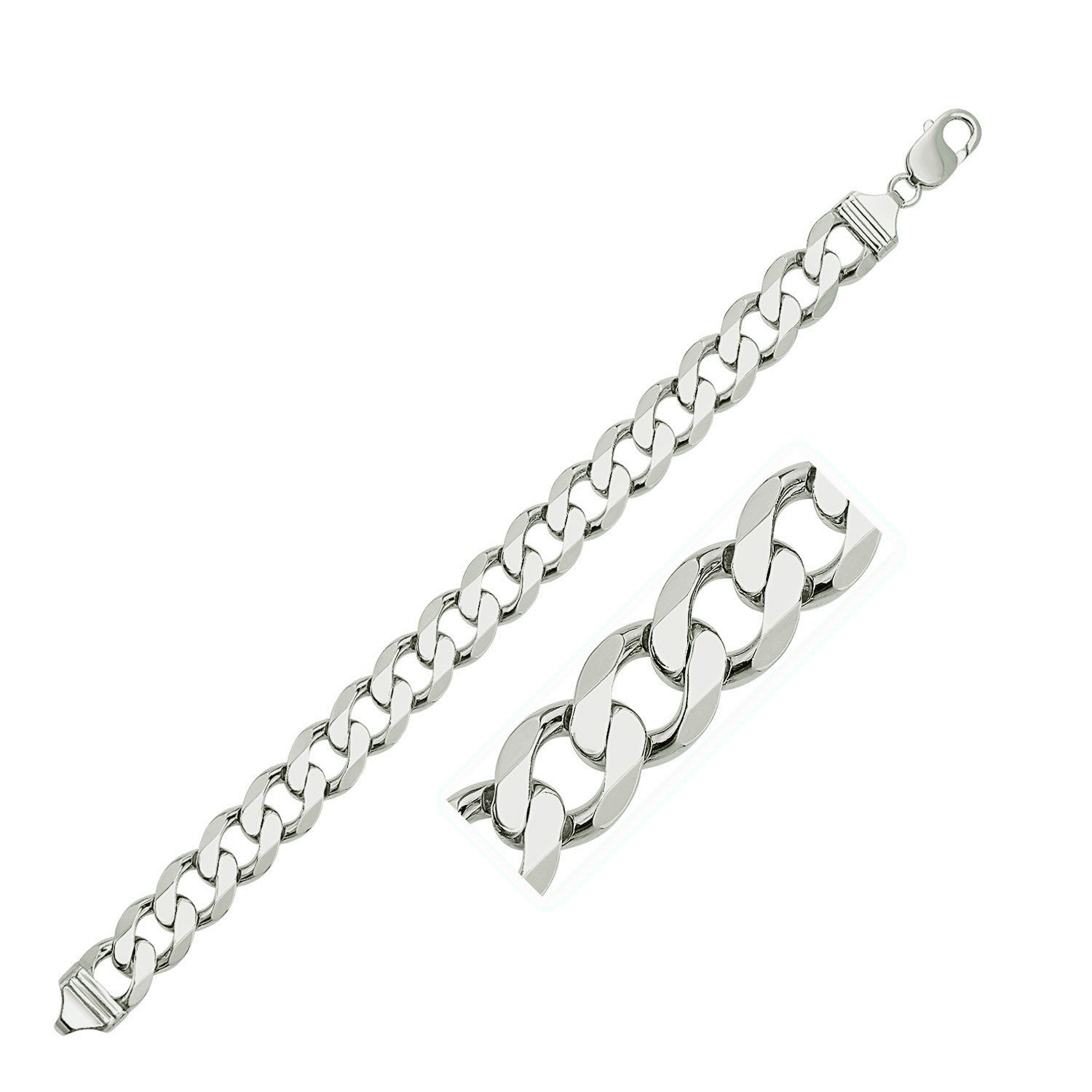 Rhodium Plated 11.6mm Sterling Silver Curb Style Bracelet on sale at MyriadMart