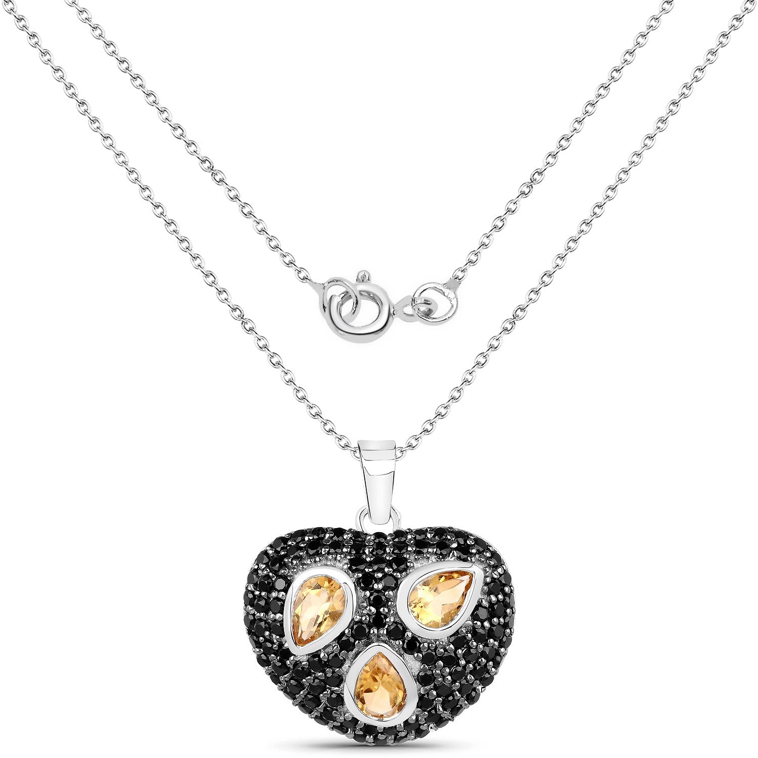 3.19 Carat Genuine Citrine and Black Spinel .925 Sterling Silver Pendant on sale at MyriadMart