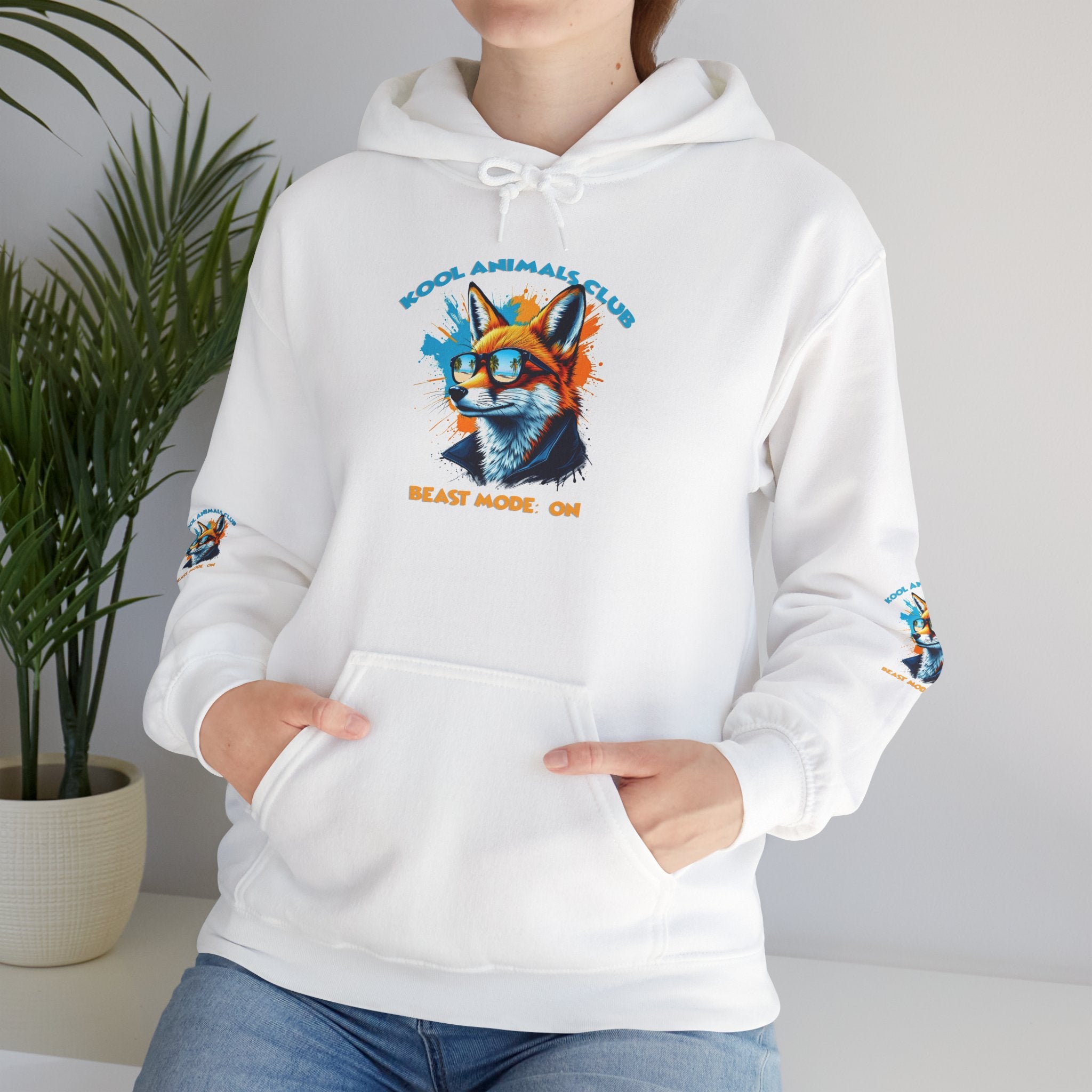 Kool Animals Club Hoodie with Cool Fox in Sunglasses and ‘Beast Mode On’ Design, Unisex Sweatshirt for Animal Lovers, Casual Streetwear, Perfect Gift for Holidays - MyriadMart