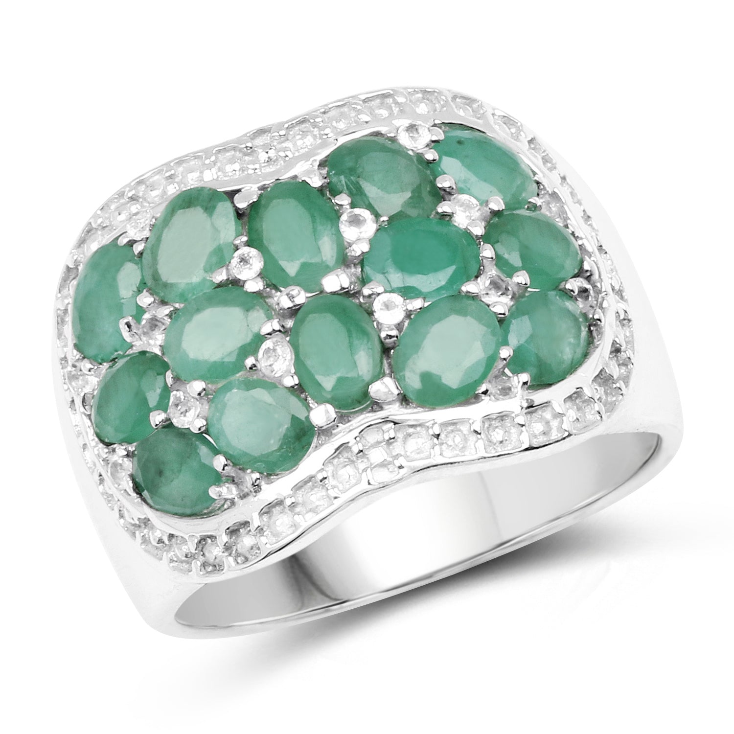2.20 Carat Genuine Emerald & White Topaz .925 Sterling Silver Ring on sale at MyriadMart