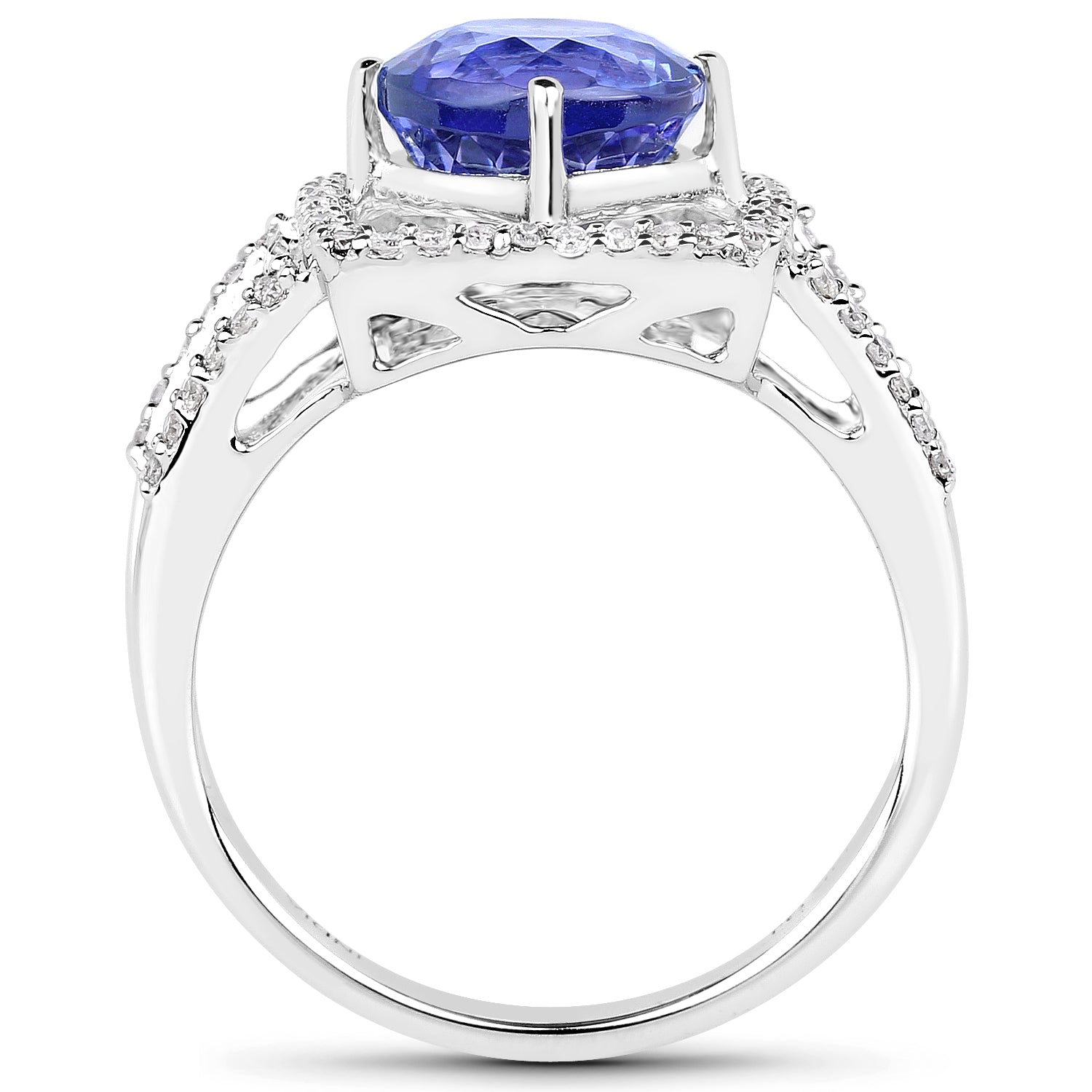 14K White Gold 3.26 Carat Genuine Tanzanite and White Diamond Ring on sale at MyriadMart