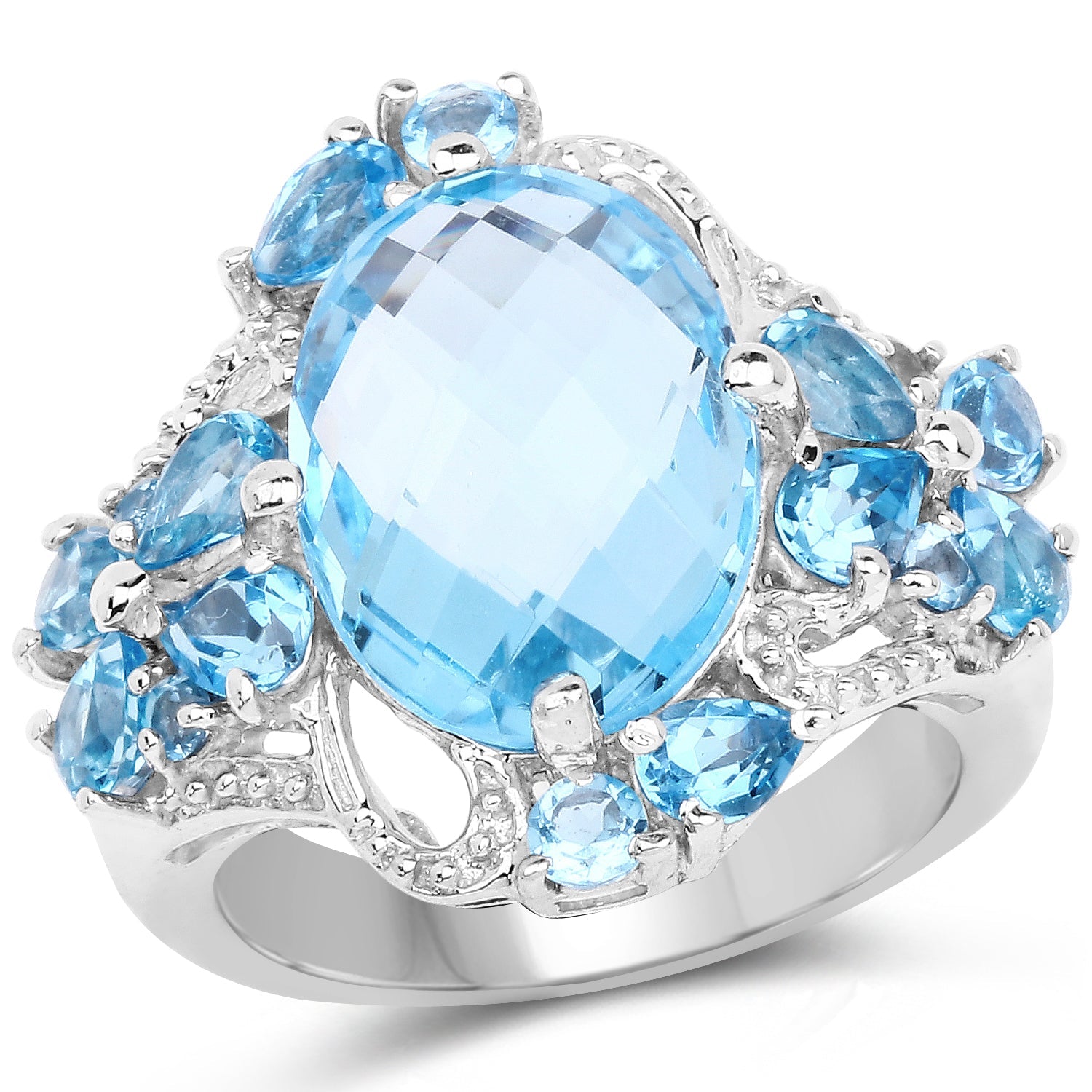 9.50 Carat Genuine Blue Topaz and Swiss Blue Topaz .925 Sterling Silver Ring on sale at MyriadMart