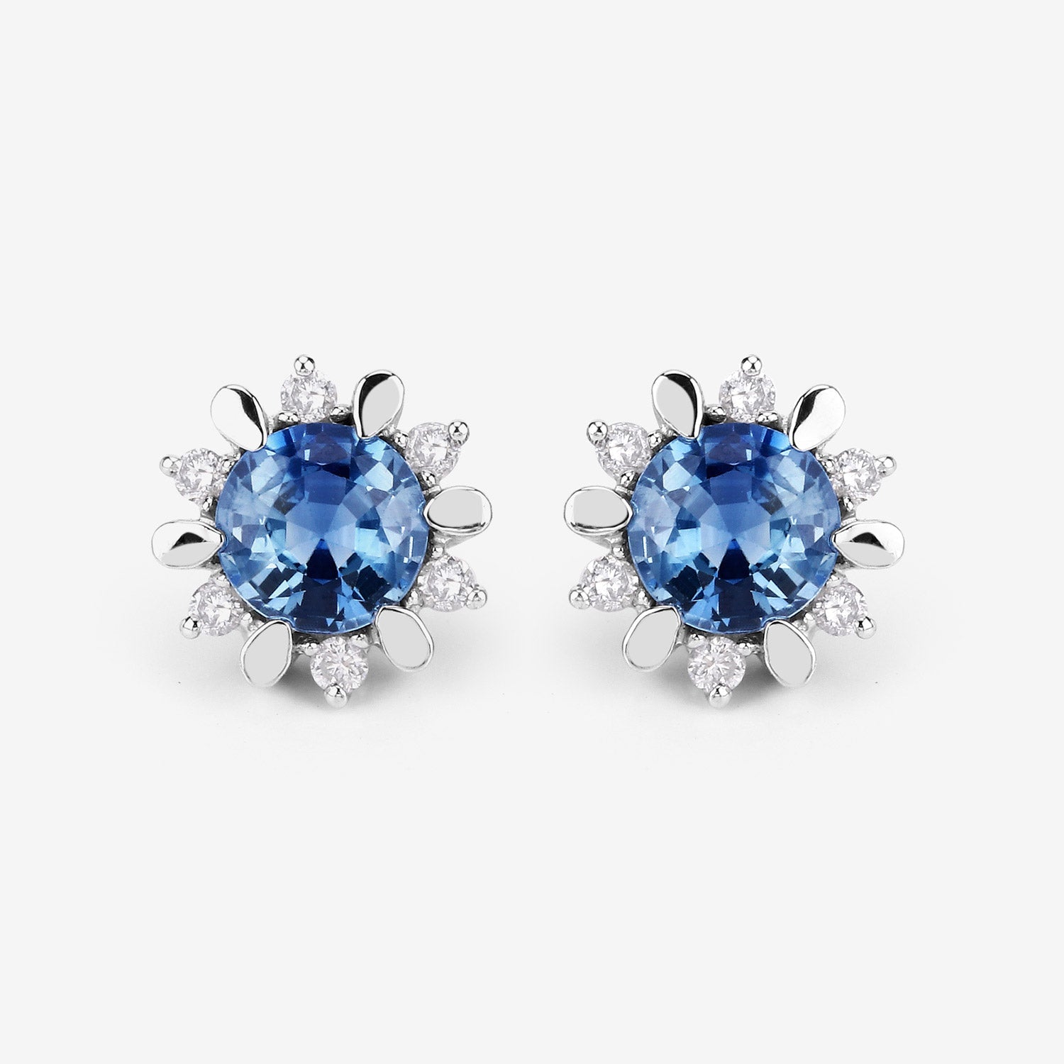 1.87 Carat Genuine Blue Sapphire and White Diamond 14K White Gold Earrings on sale at MyriadMart