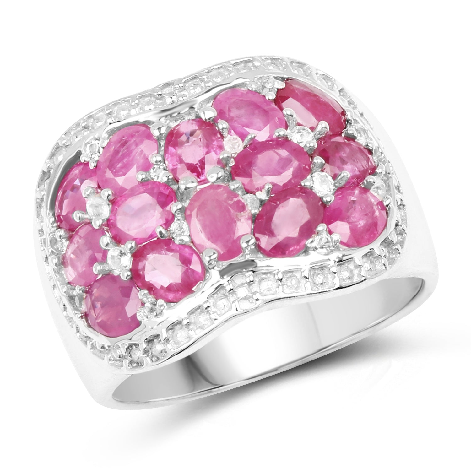 3.04 Carat Genuine Ruby & White Topaz .925 Sterling Silver Ring on sale at MyriadMart