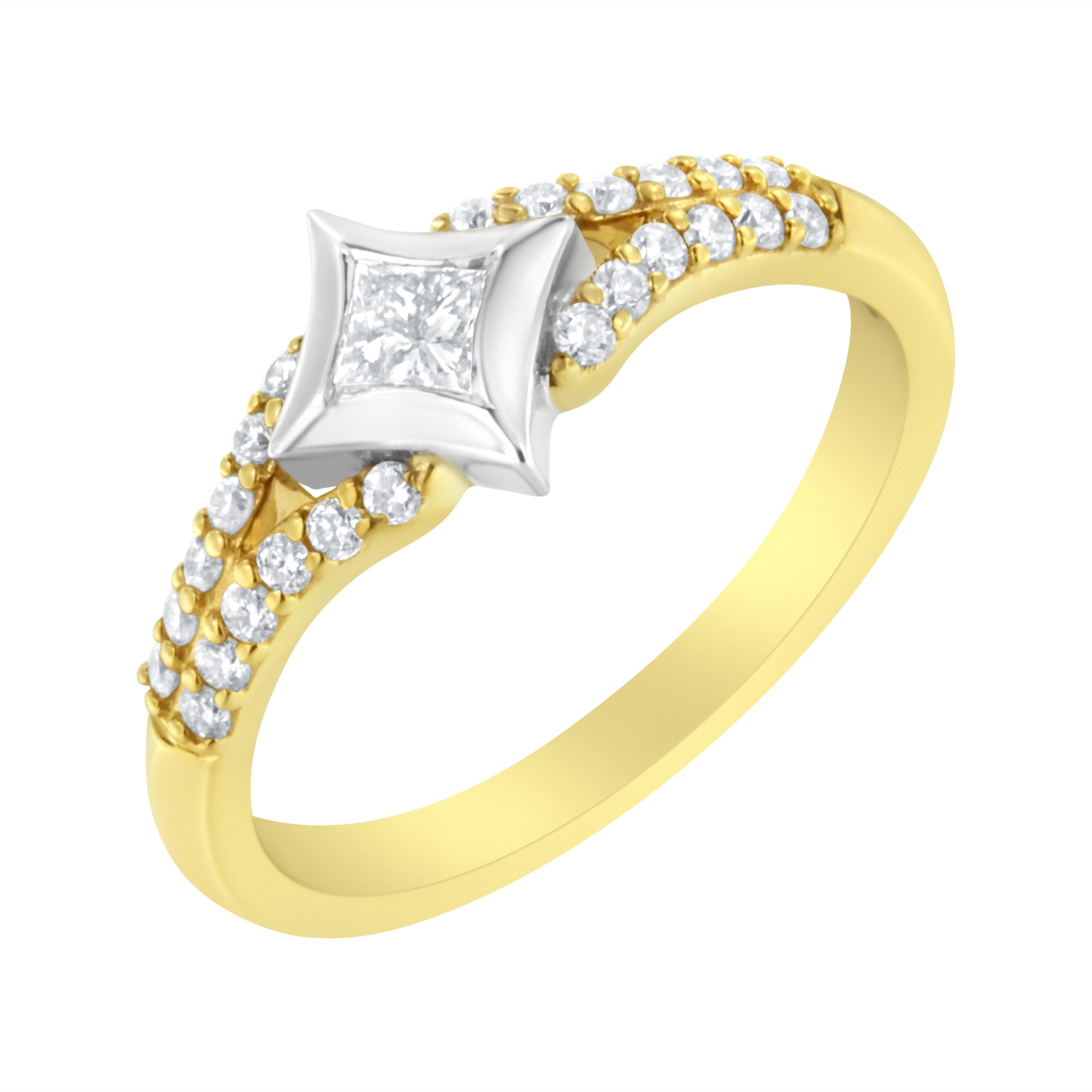 10K Two Tone Color 1/2 Cttw Diamond Kite and Split Shank Ring H-I Color,SI2-I1 Clarity on sale at MyriadMart