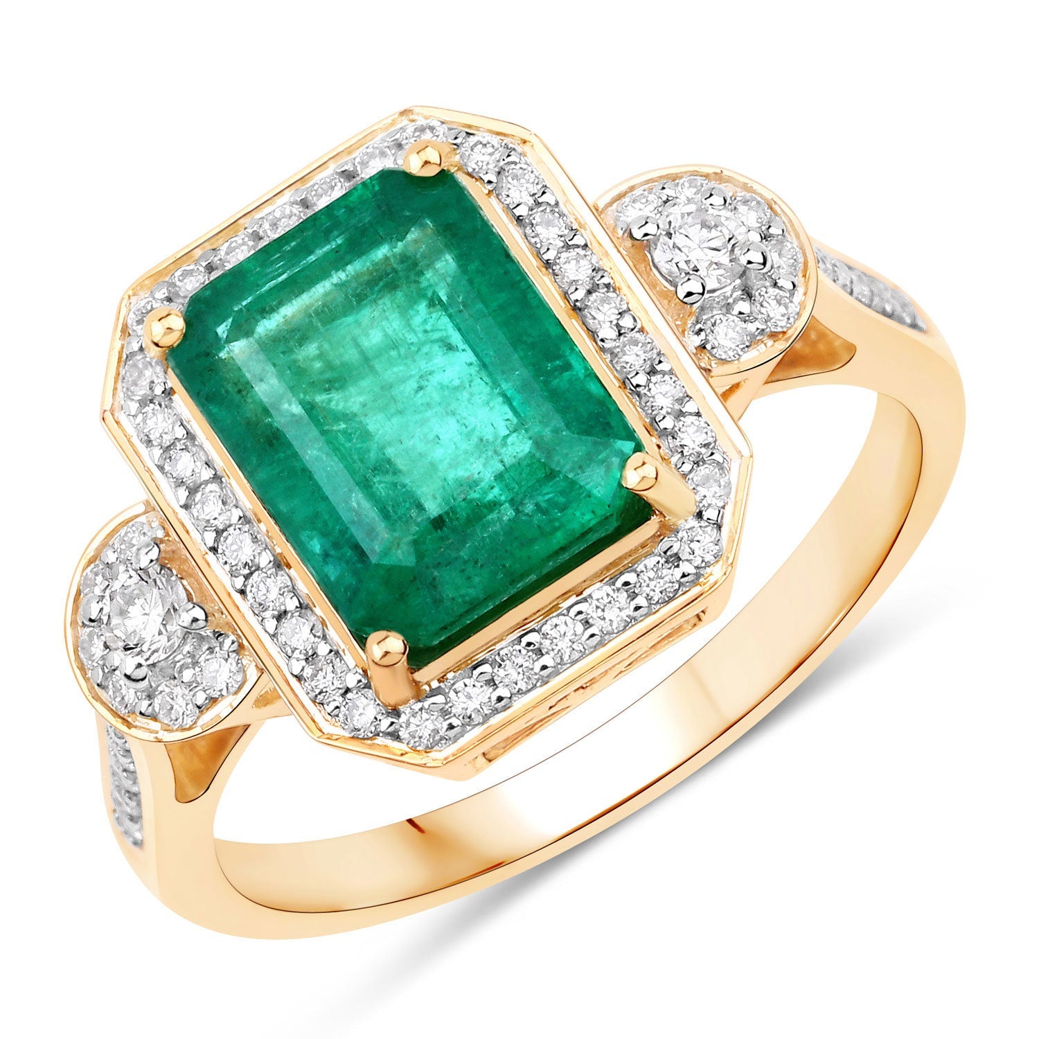 IGI Certified 2.87 Carat Genuine Zambian Emerald and White Diamond 14K Yellow Gold Ring on sale at MyriadMart
