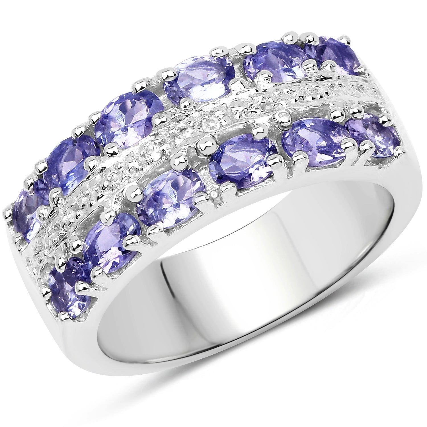 2.05 Carat Genuine Tanzanite and White Topaz .925 Sterling Silver Ring on sale at MyriadMart