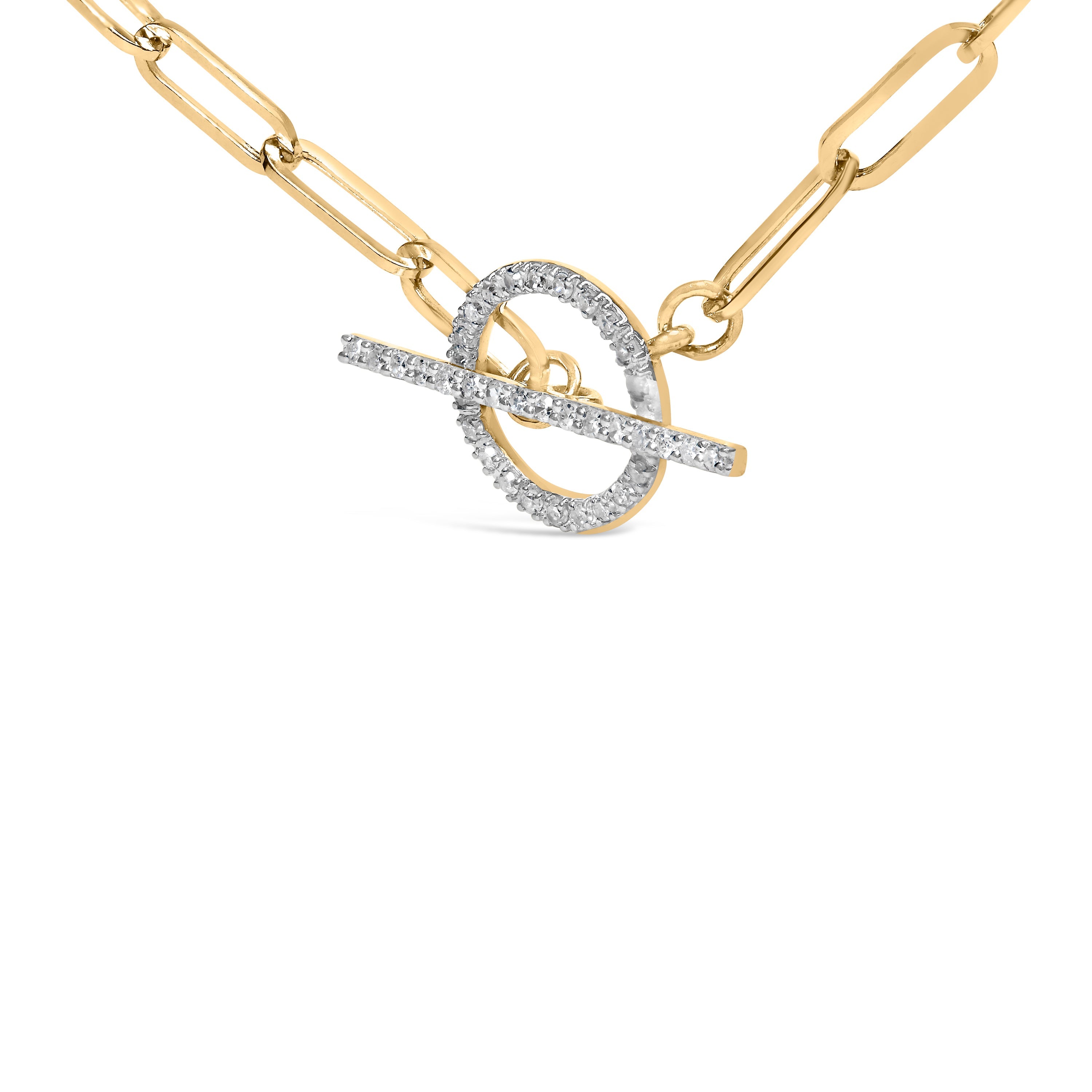 14KT Yellow Gold 1/4 Cttw Diamond Toggle Clasp Paperclip Link Necklace I-J Color, I1-I2 Clarity - 18" Inches on sale at MyriadMart