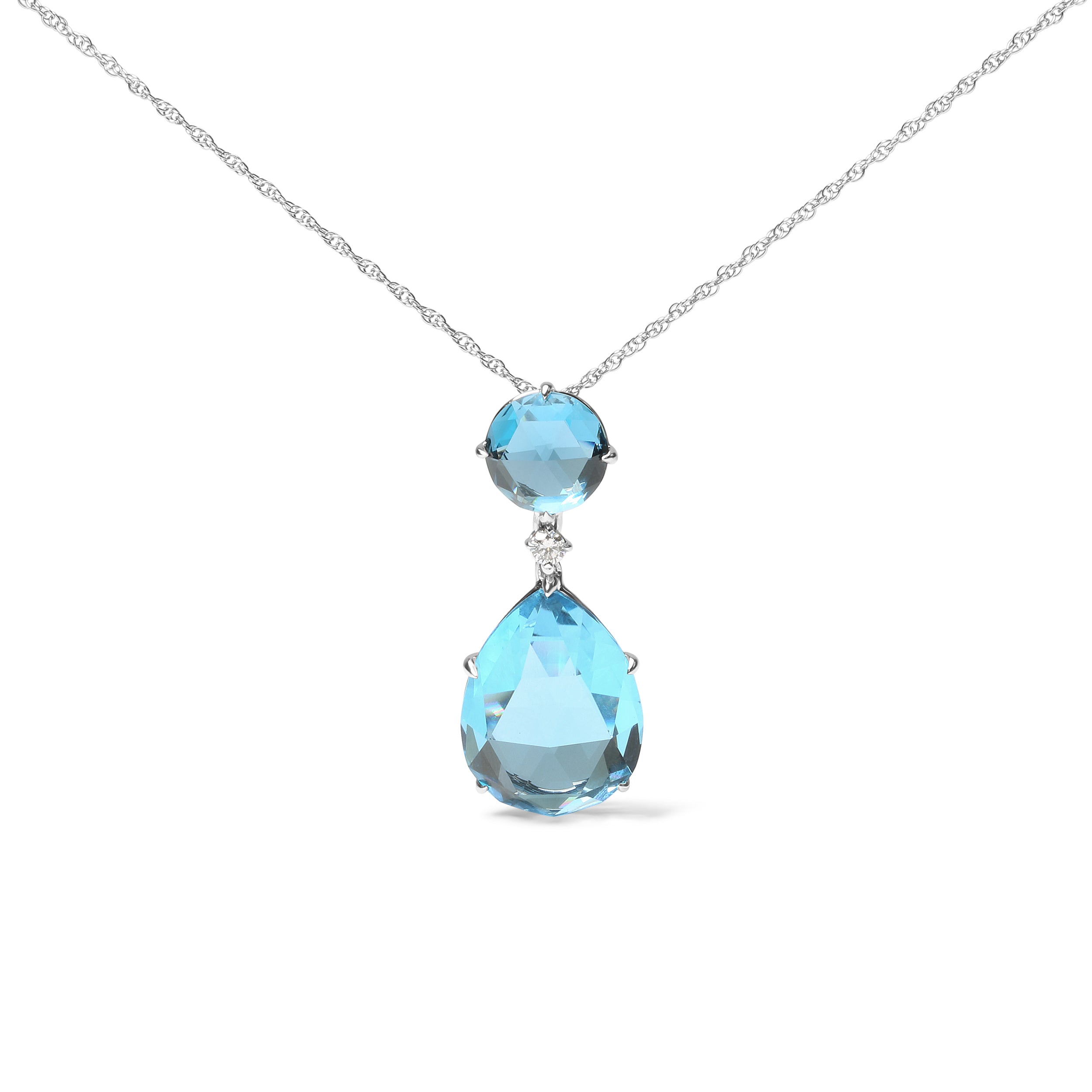 18K White Gold Diamond Accent and Round London Blue Topaz and Pear Cut Sky Blue Topaz Dangle Drop 18" Pendant Necklace G-H Color, SI1-SI2 Clarity on sale at MyriadMart
