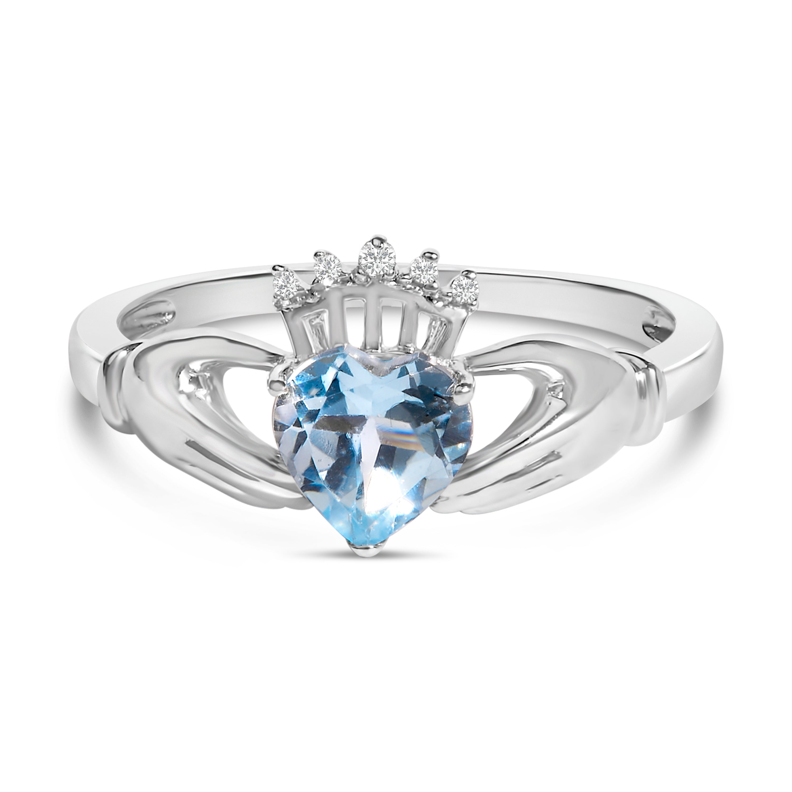 Sterling Silver Blue Topaz Heart Claddagh Ring on sale at MyriadMart