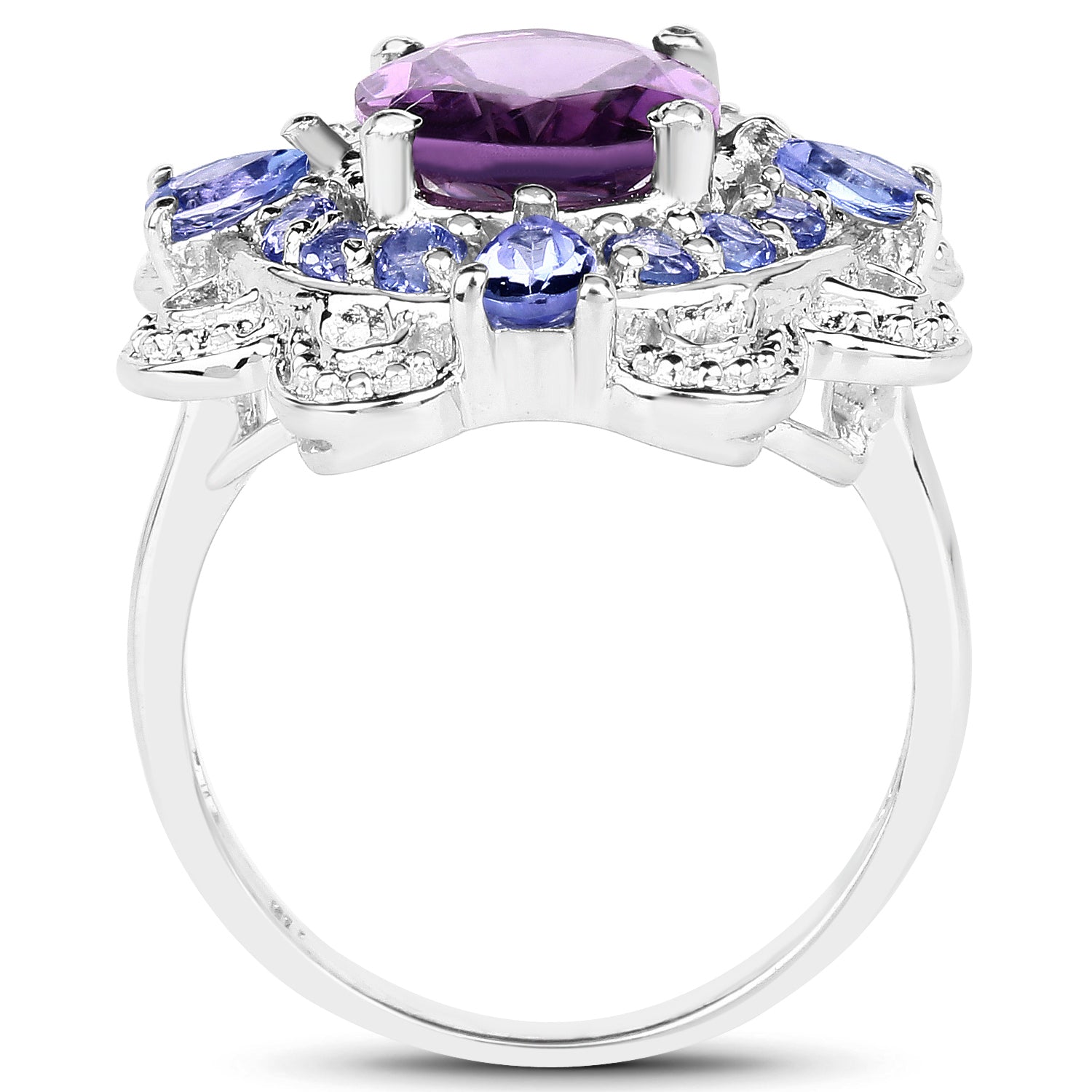 3.13 Carat Genuine Amethyst and Tanzanite .925 Sterling Silver Ring on sale at MyriadMart