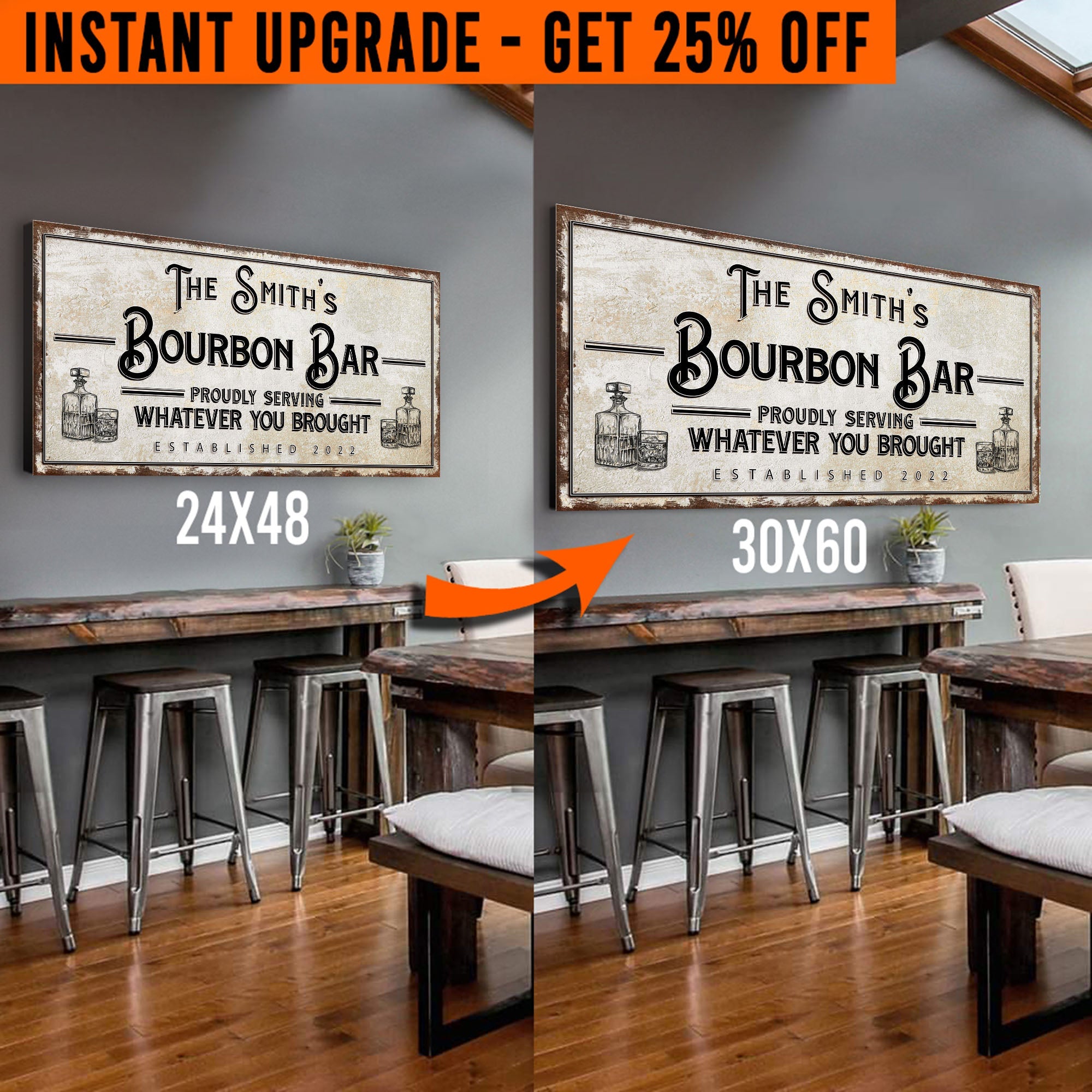 Upgrade Your 48x24 Inches 'Personalized Bourbon Bar' Canvas To 60x30 Inches on sale at MyriadMart