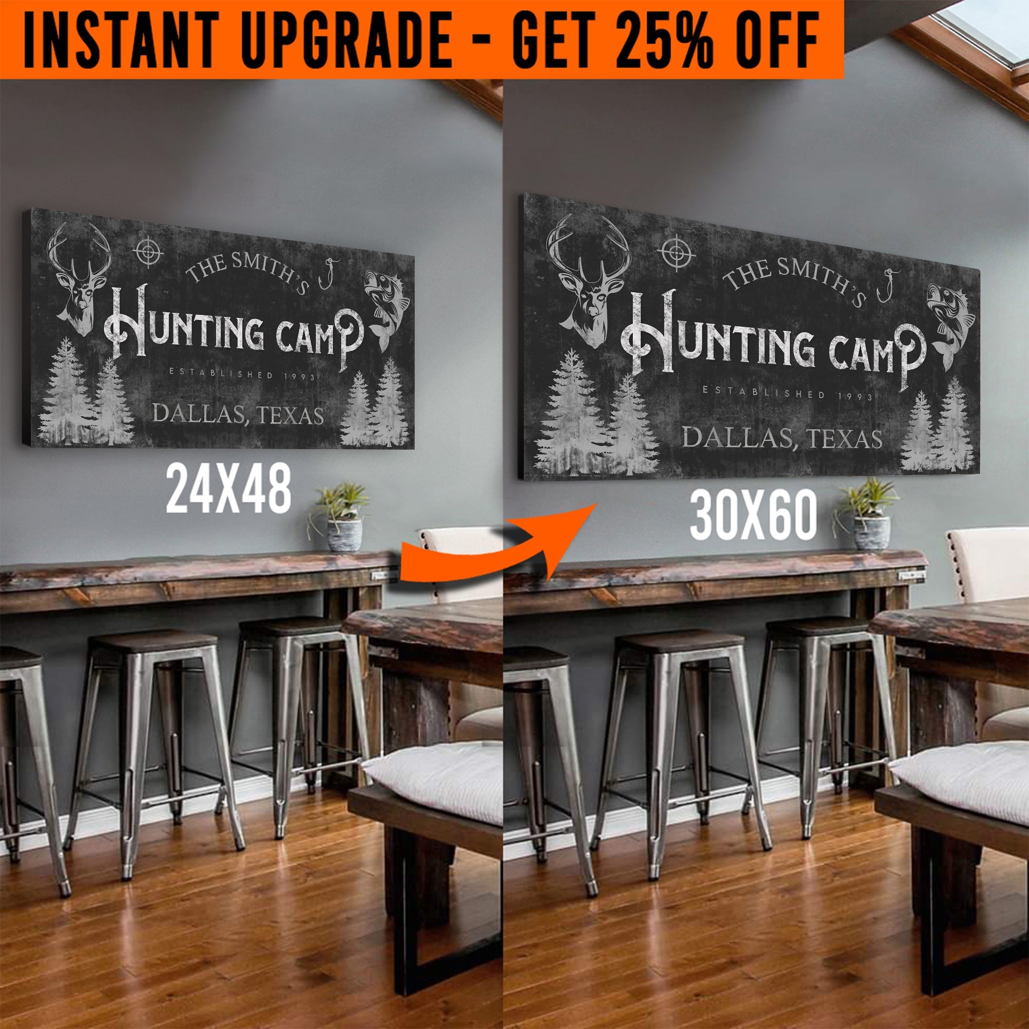 Upgrade Your 48x24 Inches 'Fishing And Hunting' Style 2 Canvas To 60x30 Inches on sale at MyriadMart
