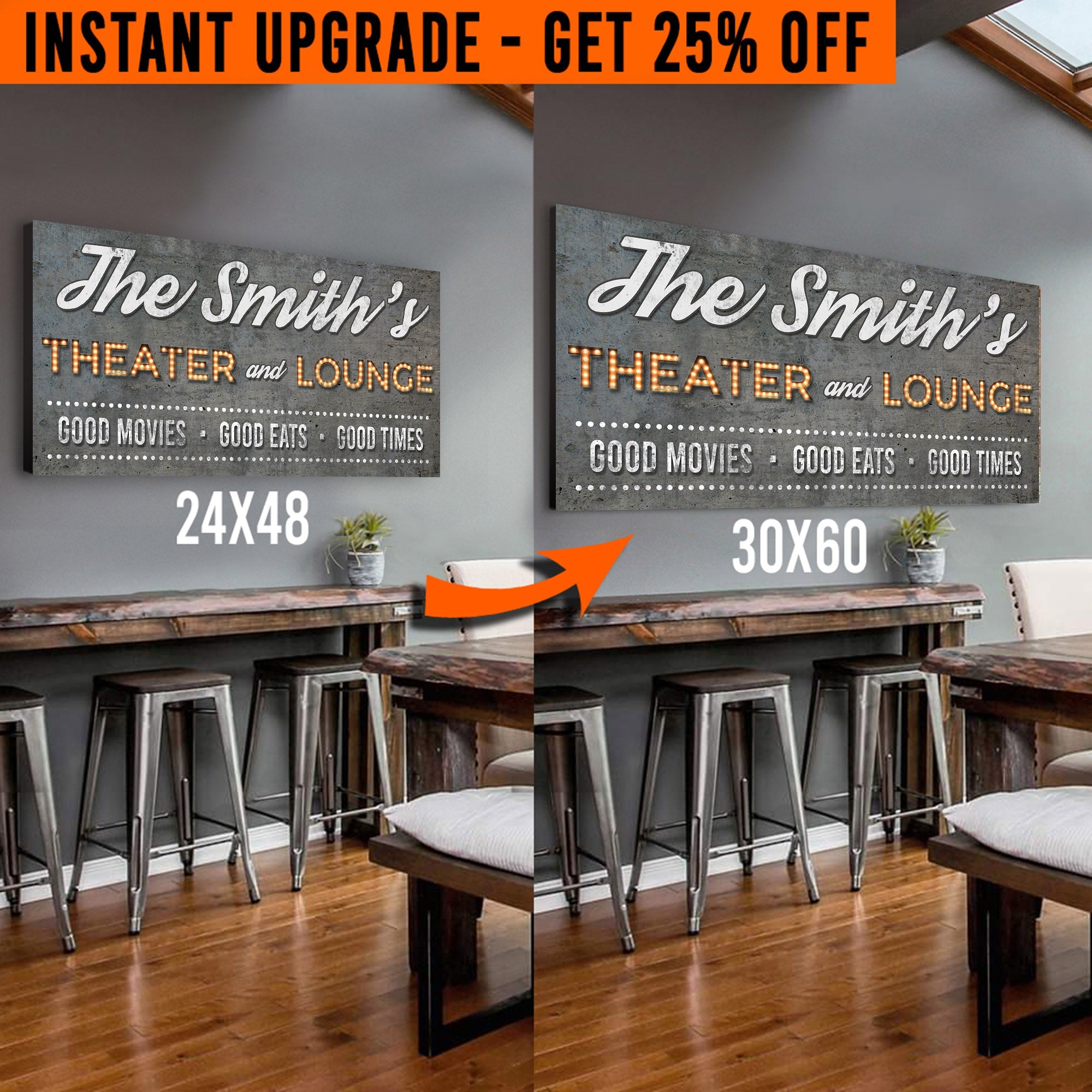 Upgrade Your 48x24 Inches 'Theater and Lounge' Style 3 Canvas To 60x30 Inches on sale at MyriadMart