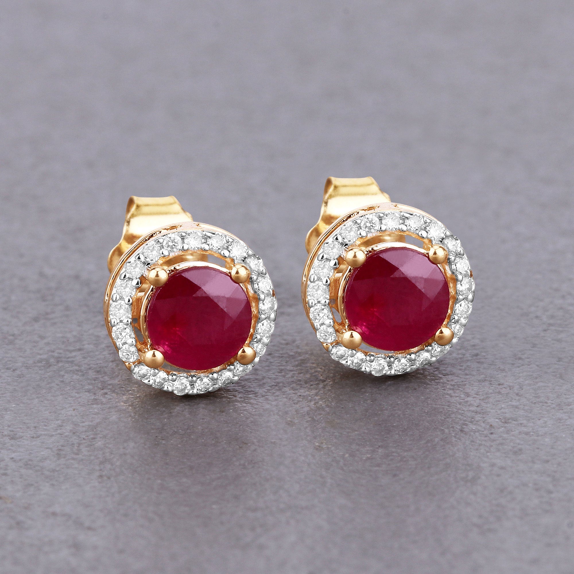 1.22 Carat Genuine Ruby and White Diamond 14K Yellow Gold Earrings on sale at MyriadMart