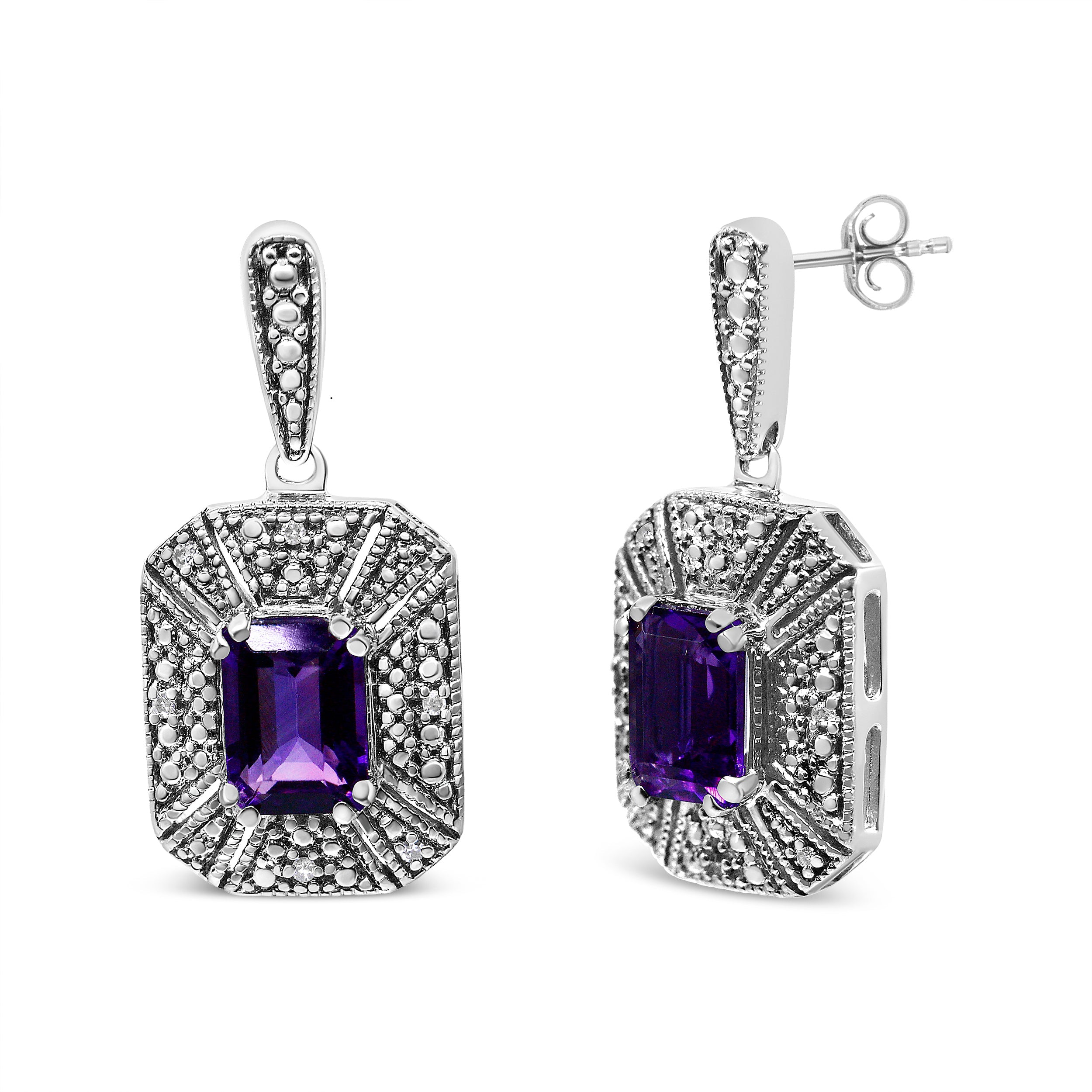 .925 Sterling Silver Diamond Accent and 7x5mm Purple Amethyst Stud Earrings I-J Color, I2-I3 Clarity on sale at MyriadMart
