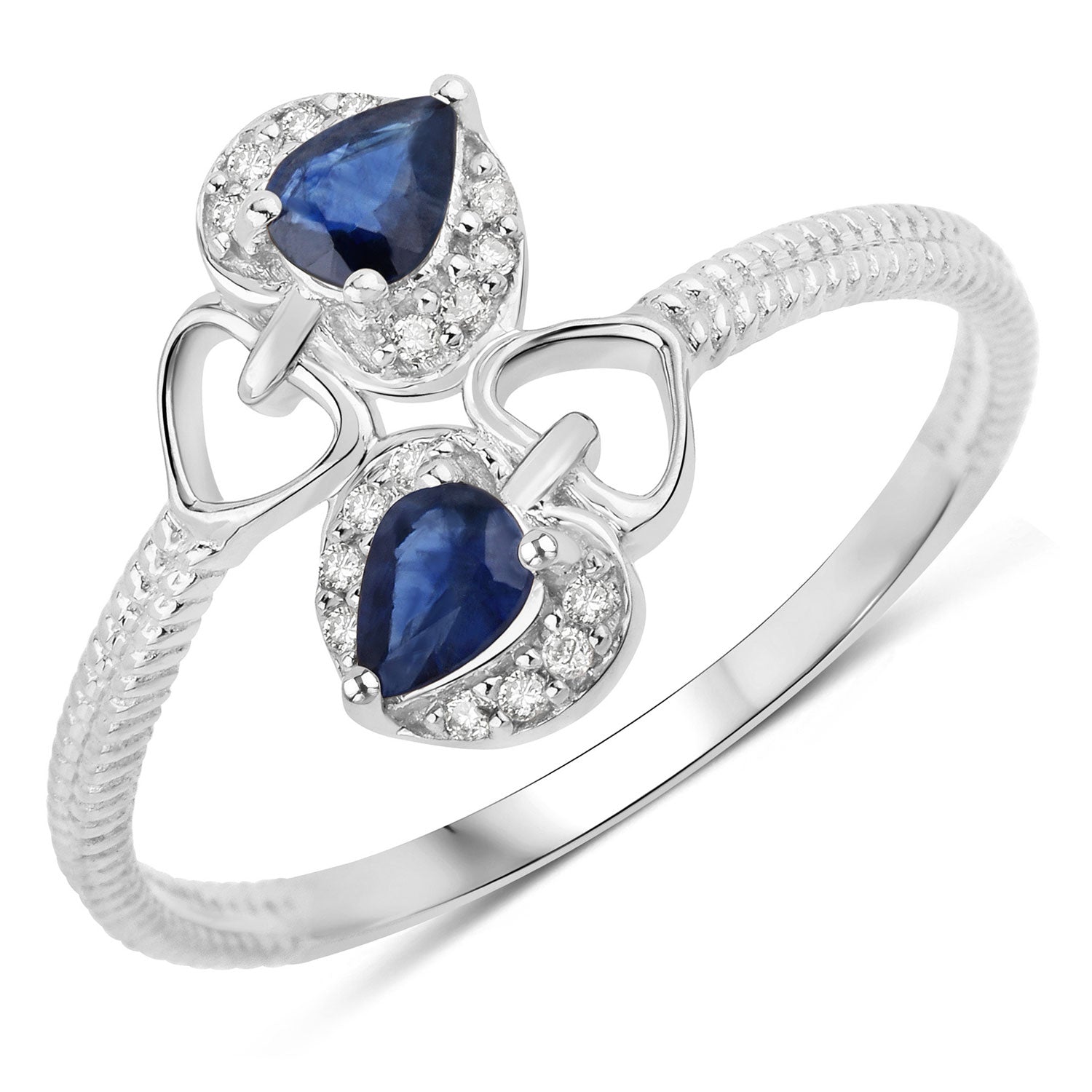 0.34 Carat Genuine Blue Sapphire and White Diamond 14K White Gold Ring on sale at MyriadMart