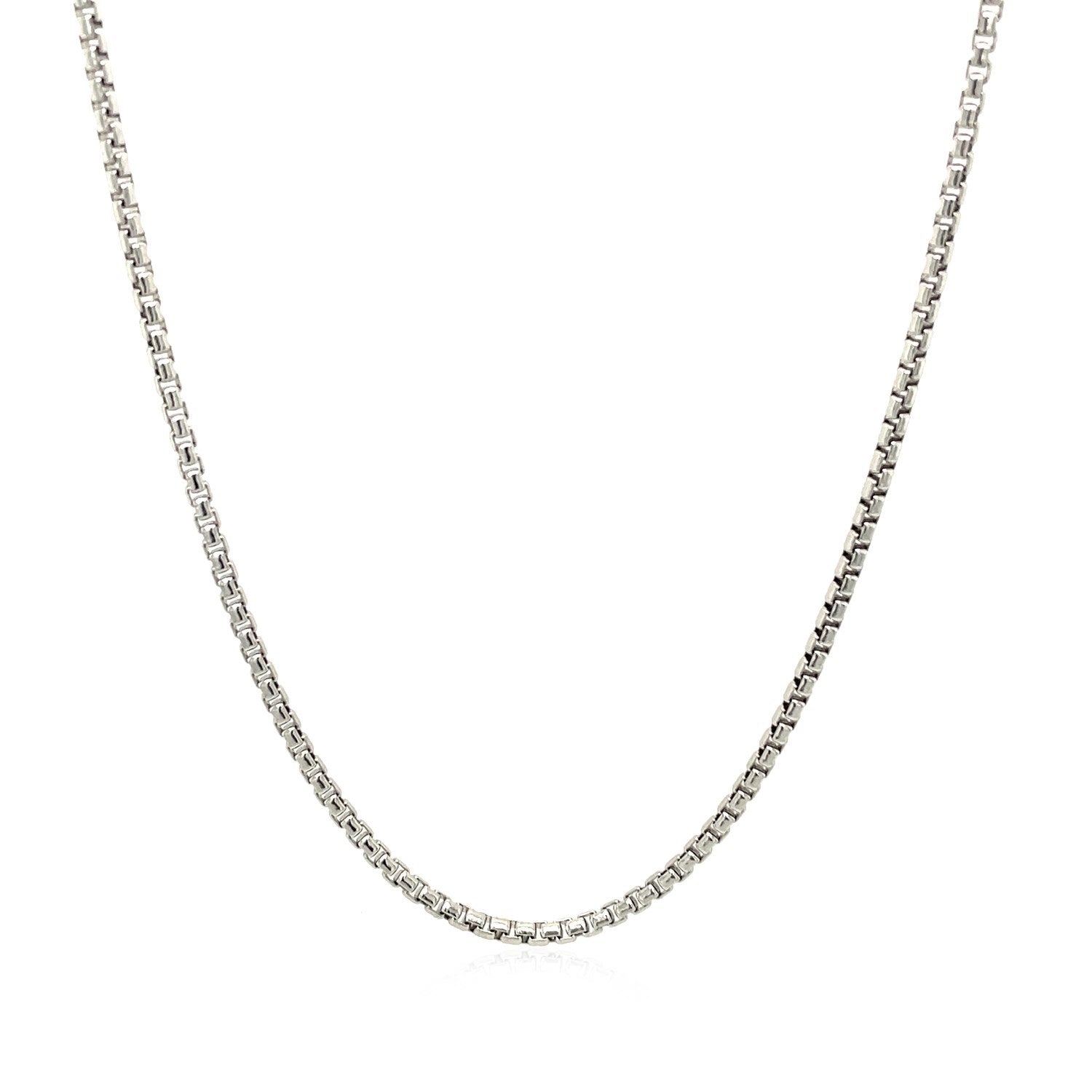 Sterling Silver Rhodium Plated Round Box Chain 1.5mm on sale at MyriadMart