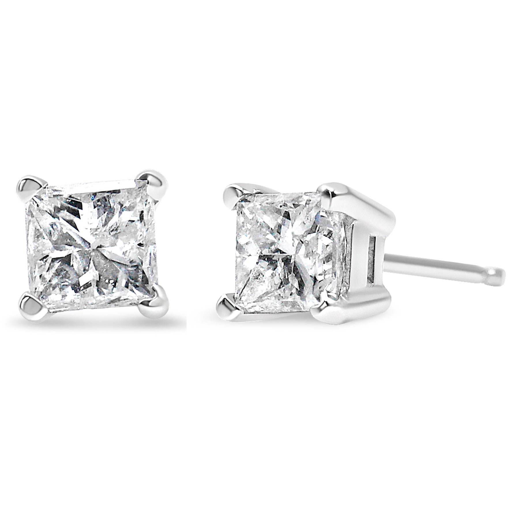 AGS Certified 18K White Gold 1.0 Cttw 4-Prong Set Princess-Cut Solitaire Diamond Screw Back Stud Earrings E-F Color, SI2-I1 Clarity on sale at MyriadMart