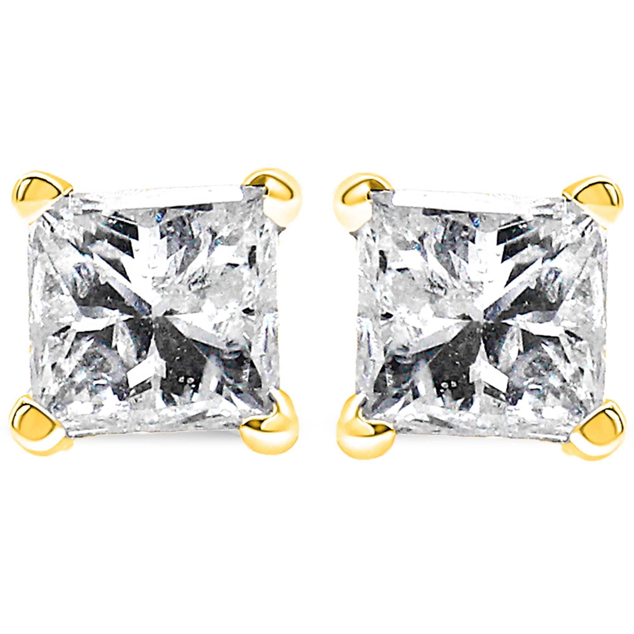 14K Yellow Gold 1/5 Cttw Princess-Cut Square Near Colorless Diamond Classic 4-Prong Solitaire Stud Earrings I-J Color, I2-I3 Clarity on sale at MyriadMart