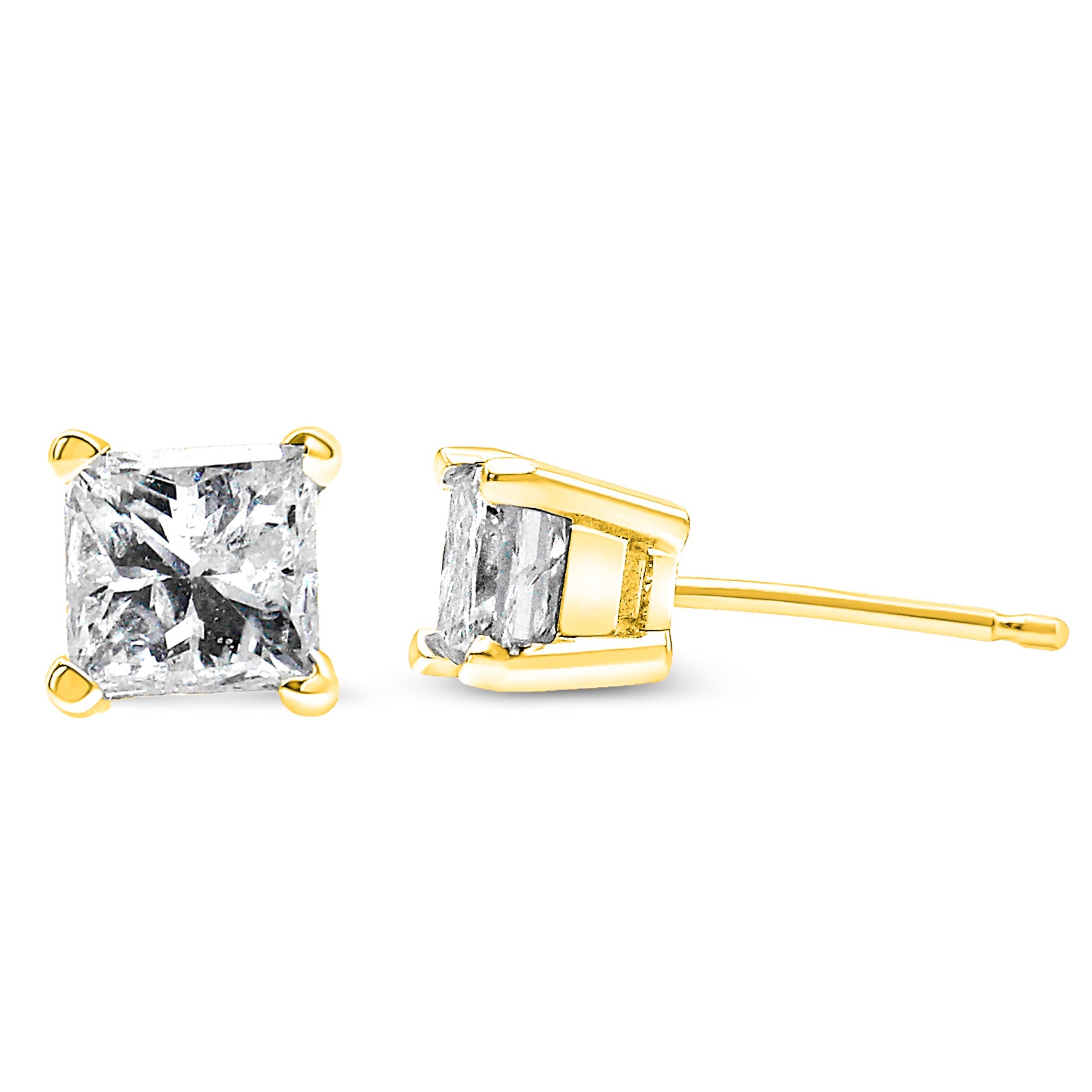 14K Yellow Gold 1/5 Cttw Princess-Cut Square Near Colorless Diamond Classic 4-Prong Solitaire Stud Earrings I-J Color, I2-I3 Clarity on sale at MyriadMart