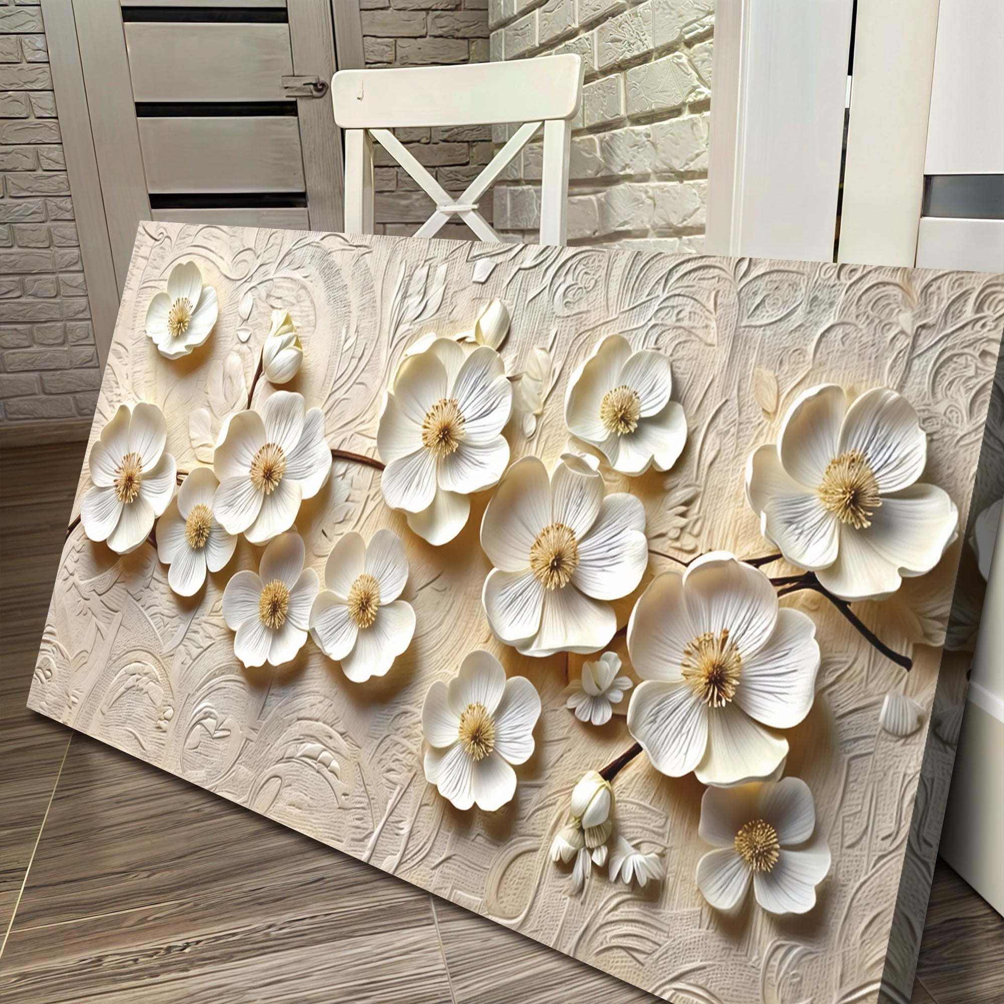 White Blossom Serenade Impasto Wall Art on sale at MyriadMart