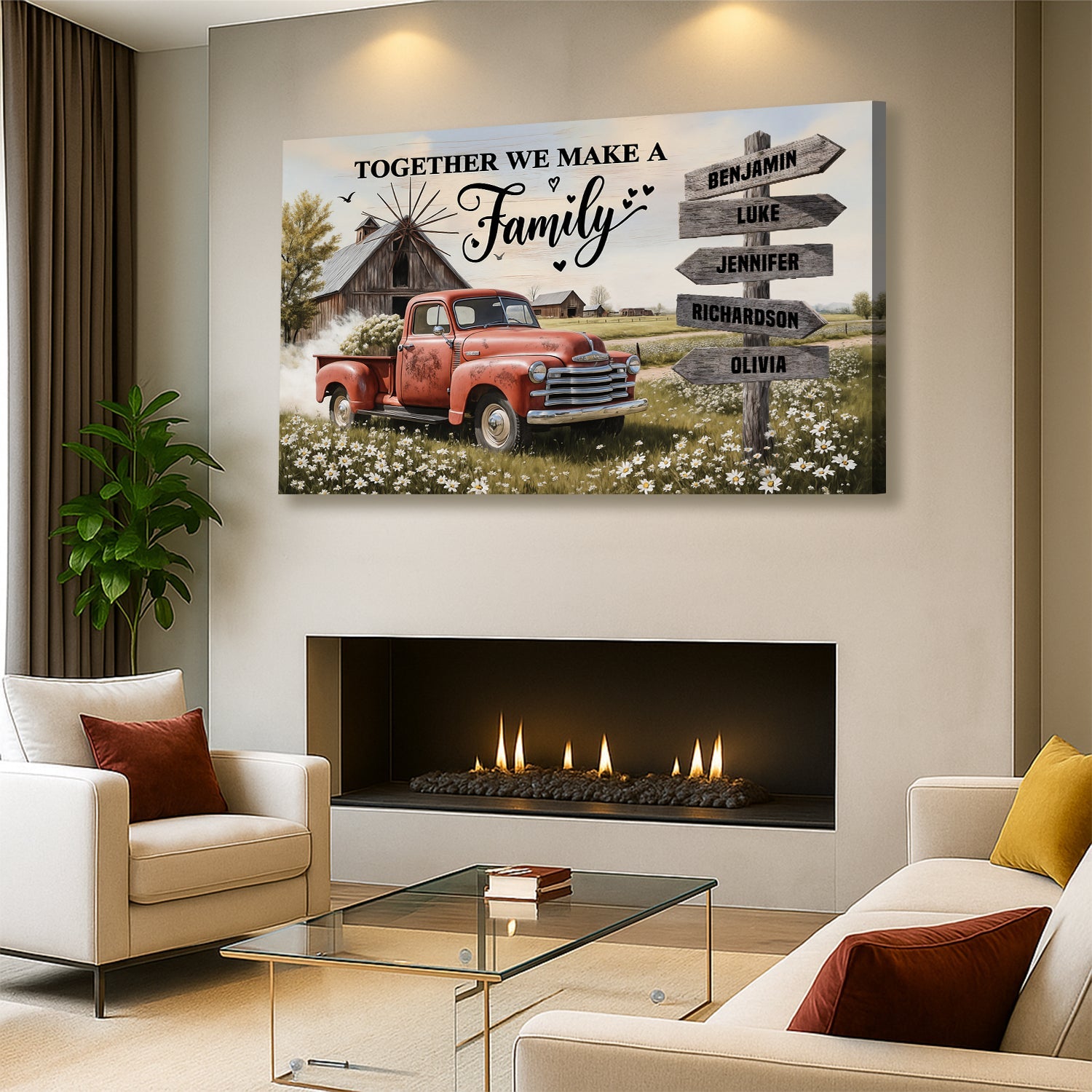 Personalized Family Farmhouse Old Truck Wall Art on sale at MyriadMart
