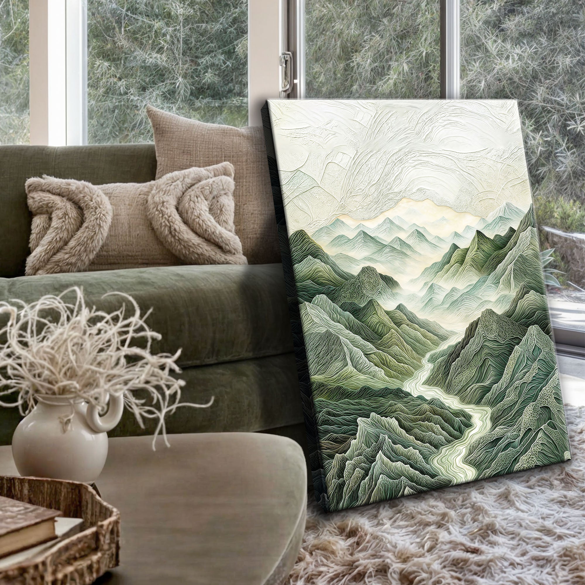 Abstract Mountain and River Landscape Wall Art on sale at MyriadMart