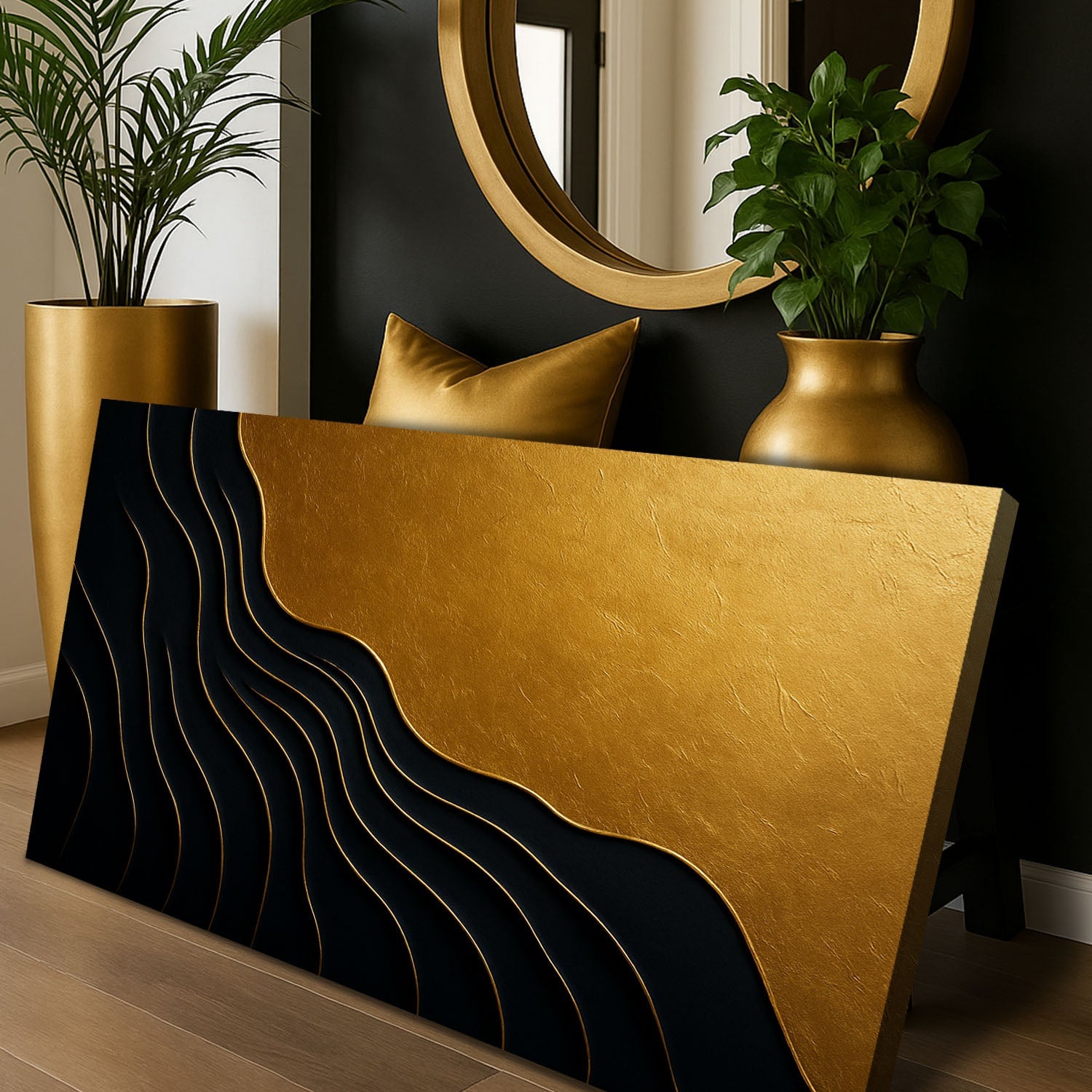 Black And Gold Minimalist Abstract IX on sale at MyriadMart