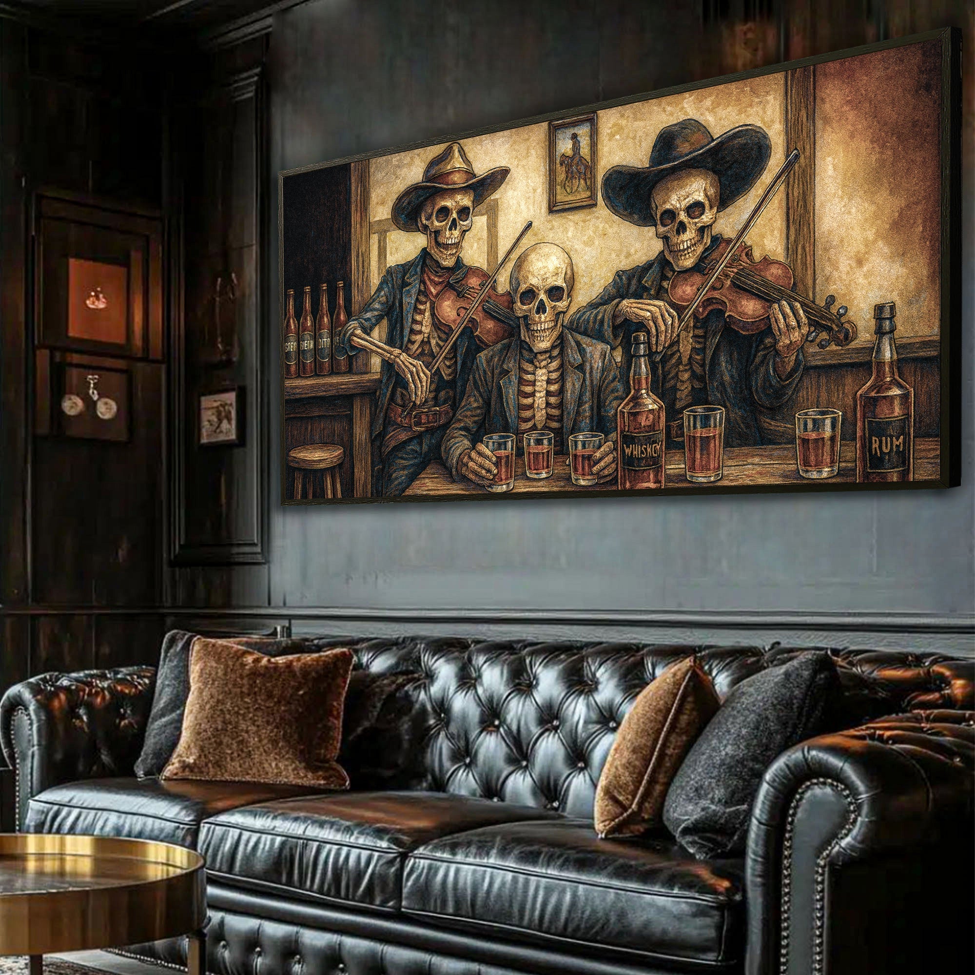 Cowboy Skeletons Western Bar Wall Art on sale at MyriadMart