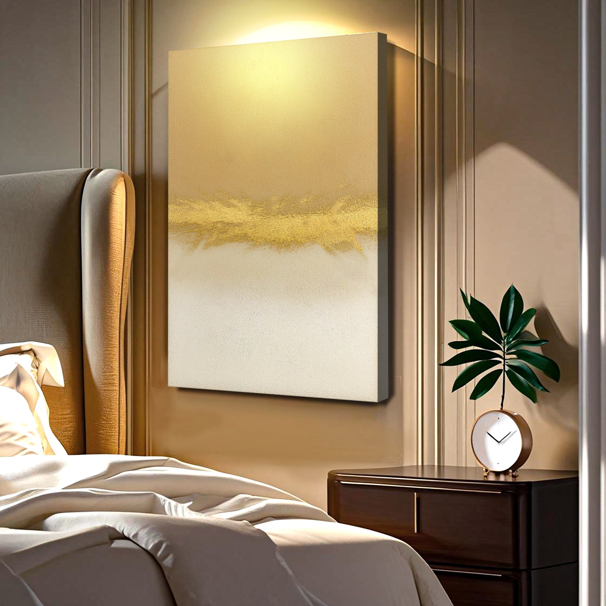 Minimalist White And Gold Wall Art on sale at MyriadMart