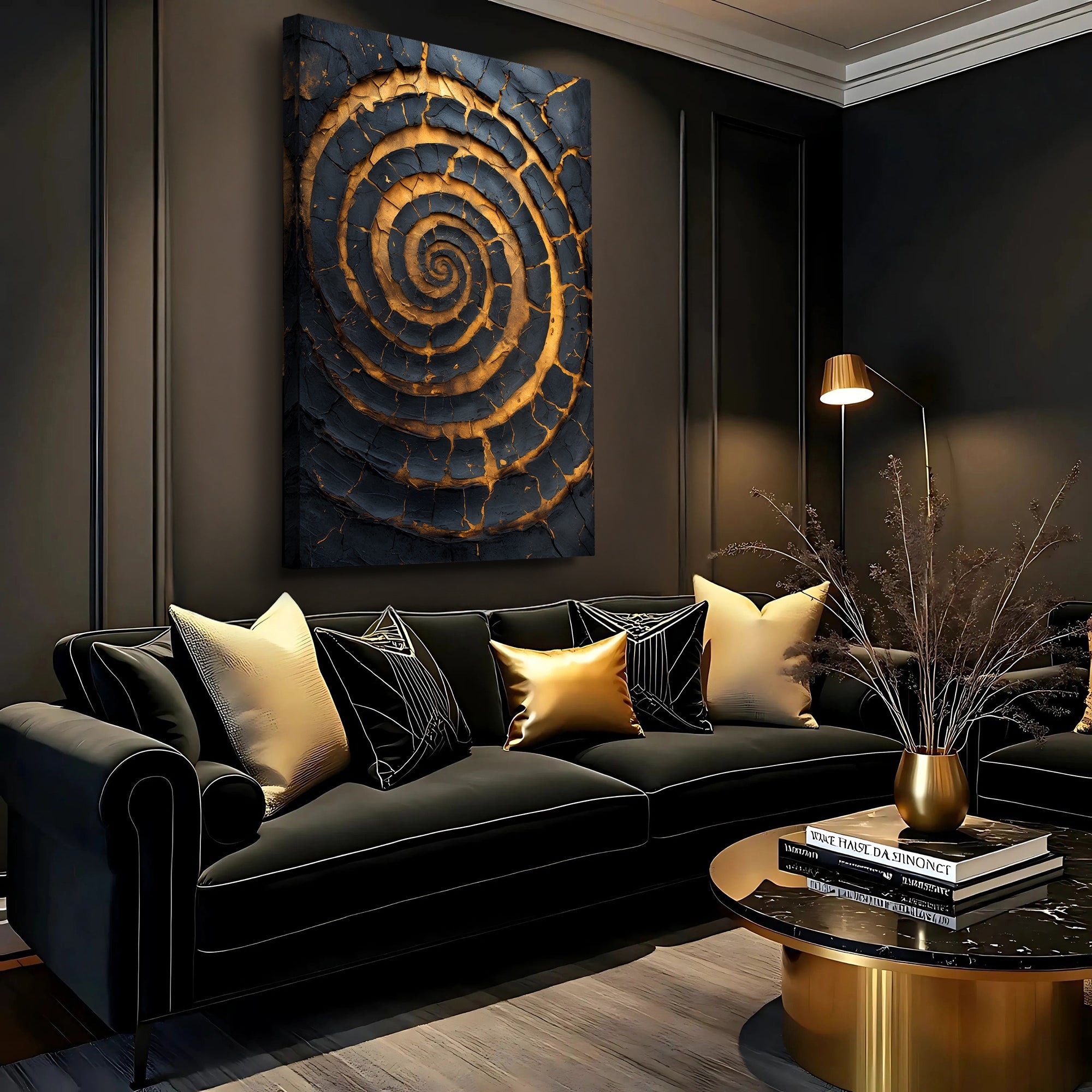 Black and Gold Spiral Wall Art on sale at MyriadMart